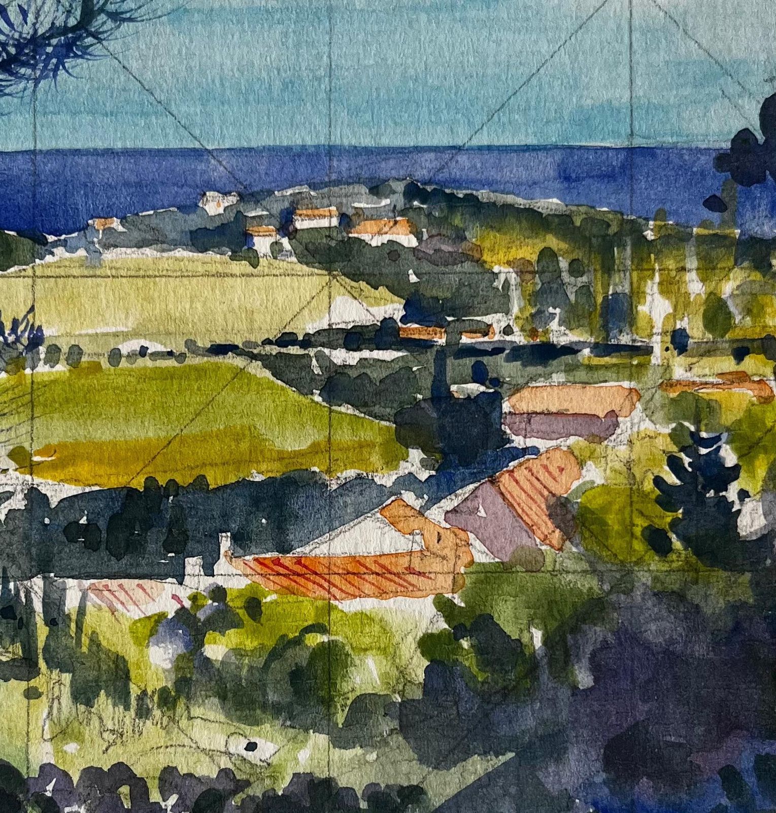 Pierre Neveuchateauneuf Landscape Hillside View French Vineyards Sea Horizon And Village photo buy
