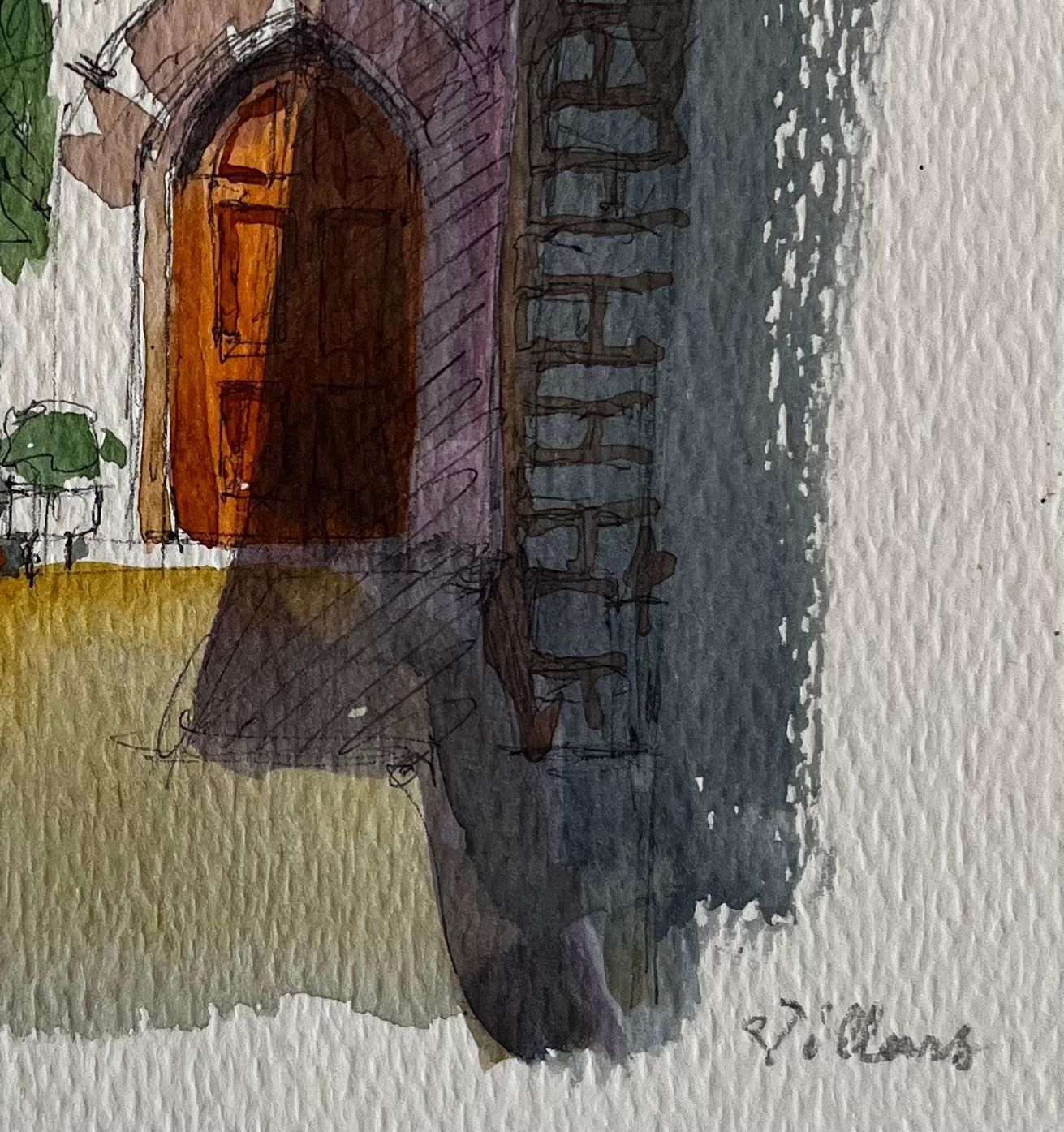 Pierre Neveufrench Village Archway Sunlit Courtyard Wooden Door And Stone Walls Watercolor photo for sale