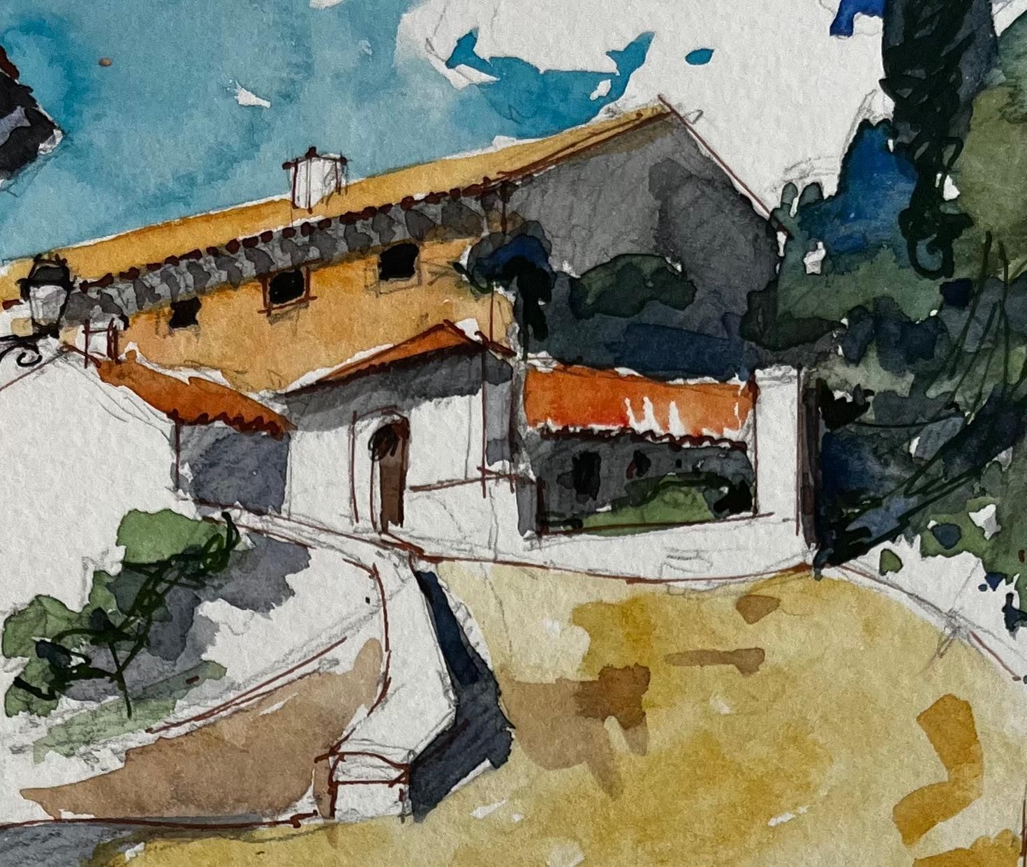 Pierre Neveufrench Hilltop Village Path Sunlit Houses Terracotta Roofs And Blue Sky photo buy