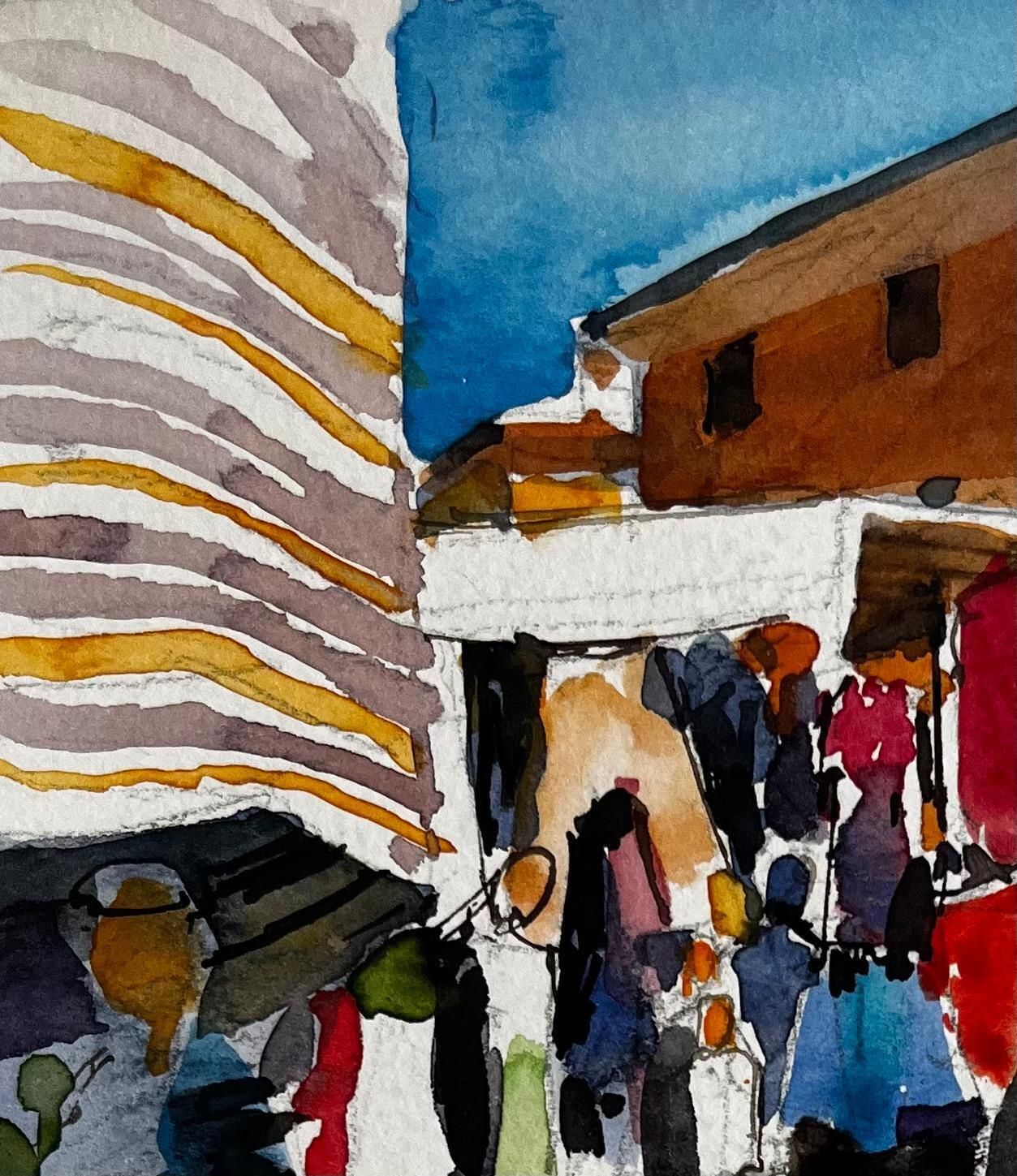 Pierre Neveufrench Street Market Scene Colourful Figures Stalls And Sunlit Architecture photo furniture