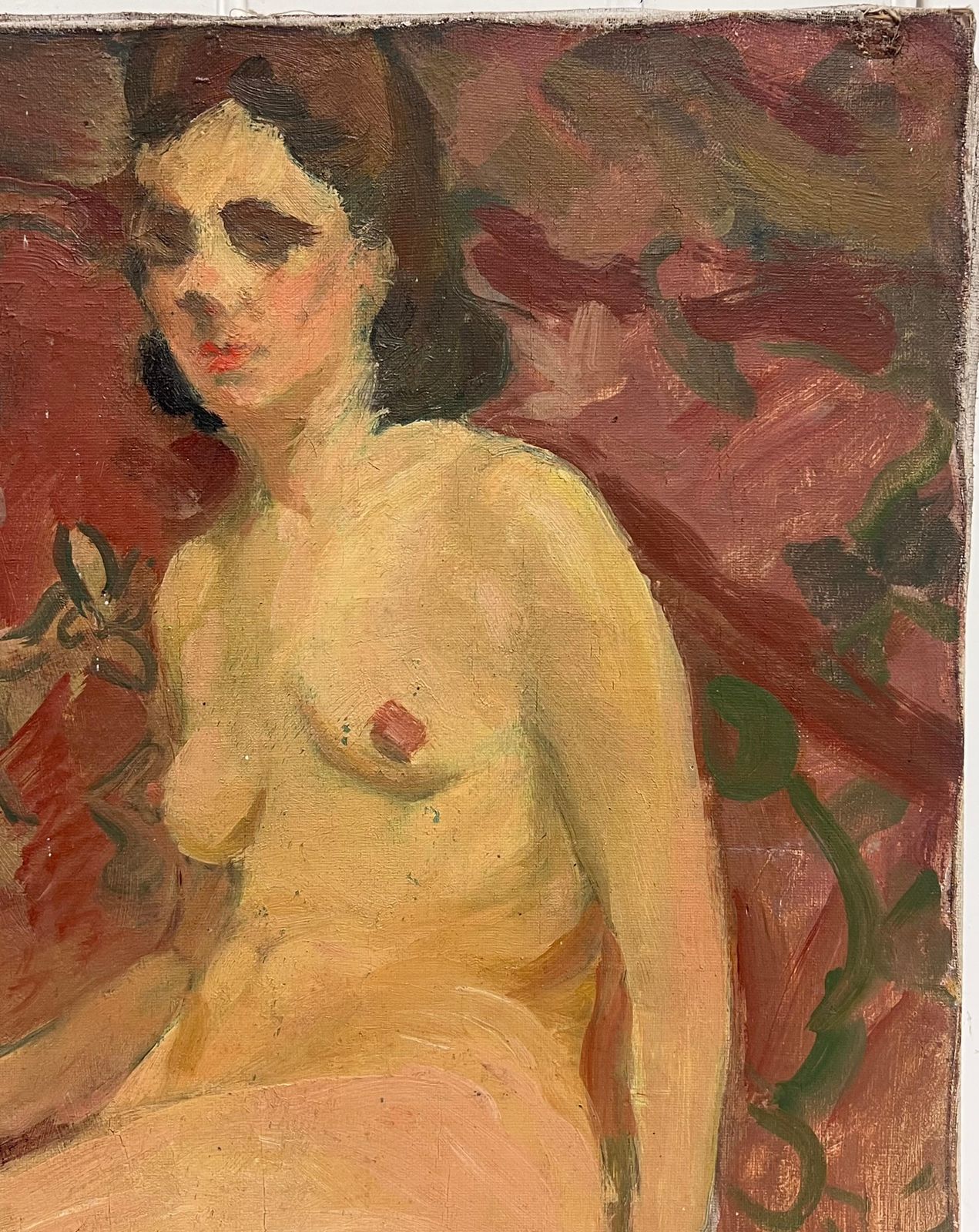 Suzanne Dinkes1930's French Post Impressionist Oil Painting Portrait Of Seated Nude Lady Model1930's photo for sale