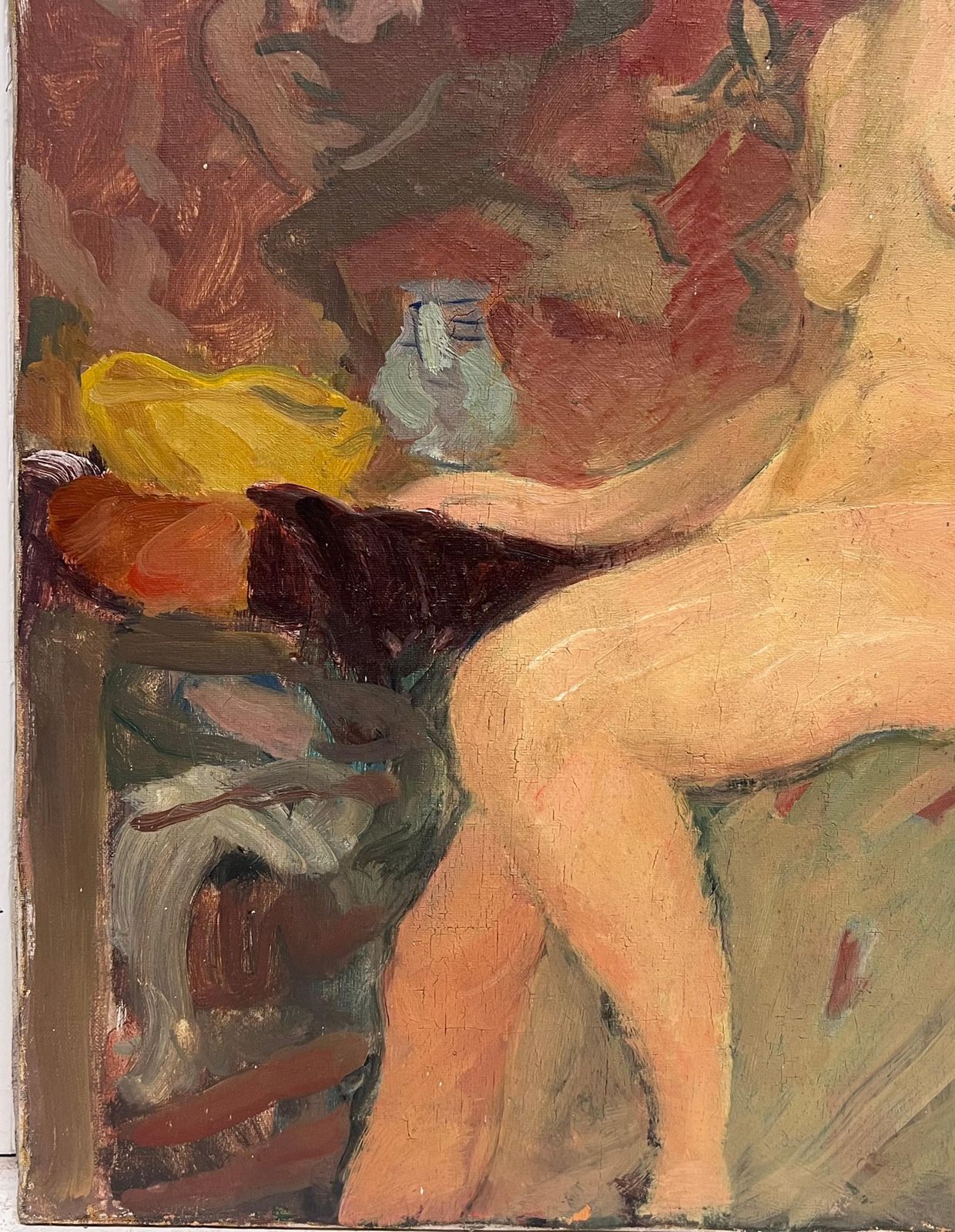 Suzanne Dinkes1930's French Post Impressionist Oil Painting Portrait Of Seated Nude Lady Model1930's photo vinterior