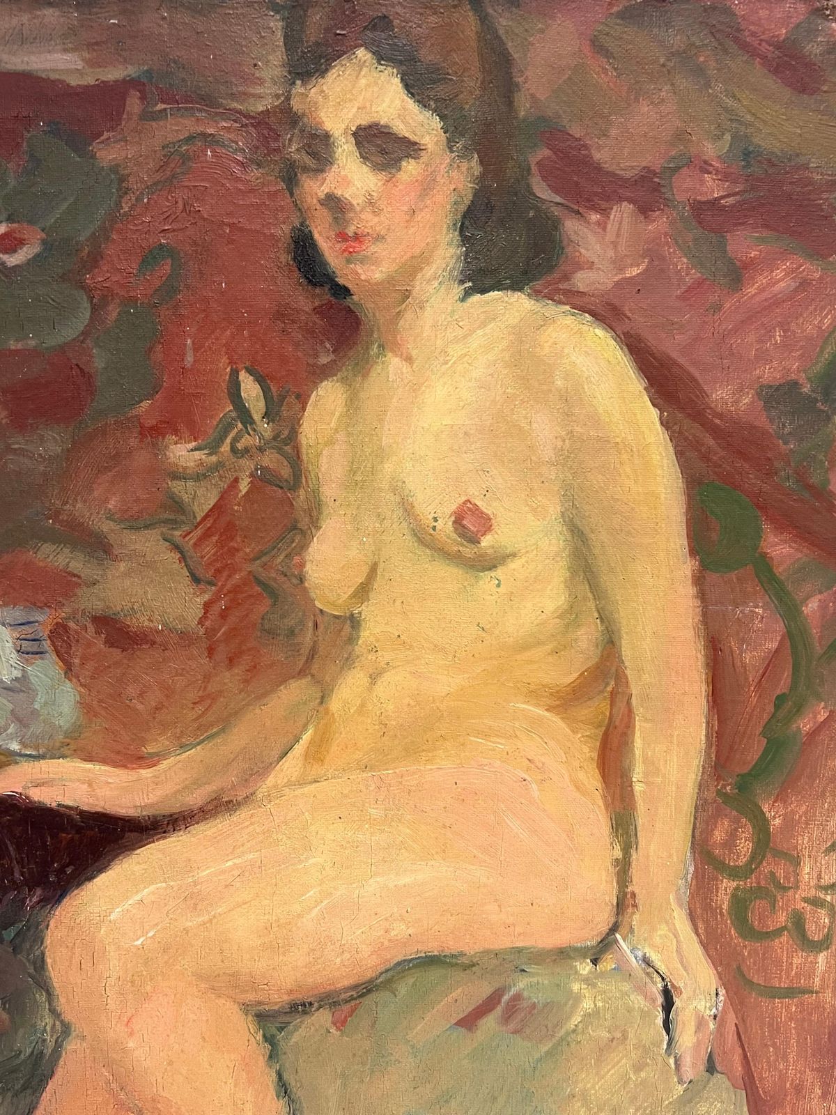 Suzanne Dinkes1930's French Post Impressionist Oil Painting Portrait Of Seated Nude Lady Model1930's photo buy