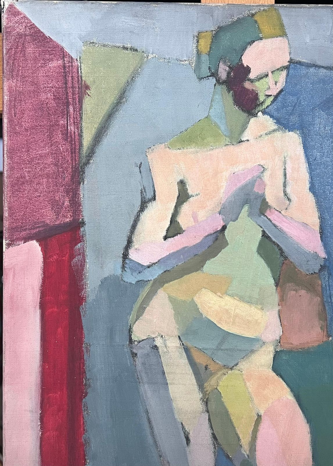 Laure Noetzin Azam (French 1929 2024)fine Mid 20th Century French Cubist Oil Painting Nude Woman Standing photo vintage