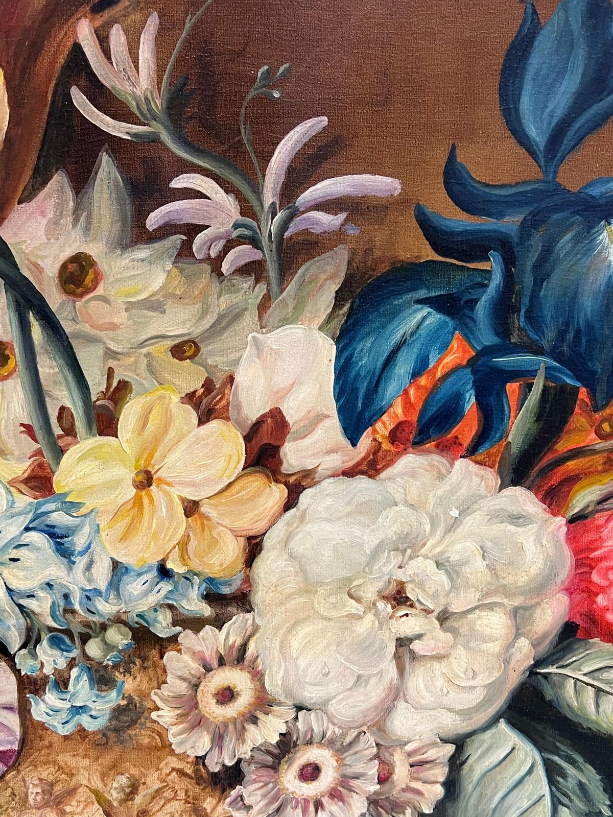 Frank Lonsdalefine Classical Still Life Of Ornate Flowers On Marble Plinth Signed English Oil1936 photo vinterior