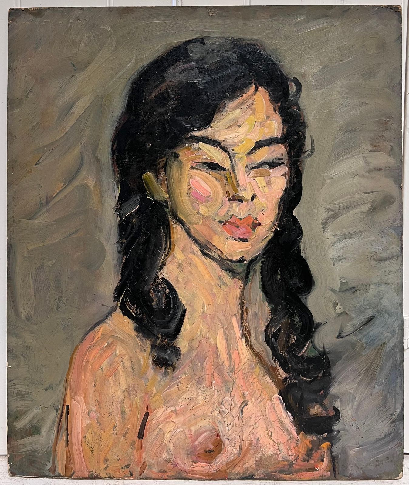Suzanne Dinkes1930's French Post Impressionist Oil Painting Portrait Of Nude Woman Long Hair1930's photo furniture