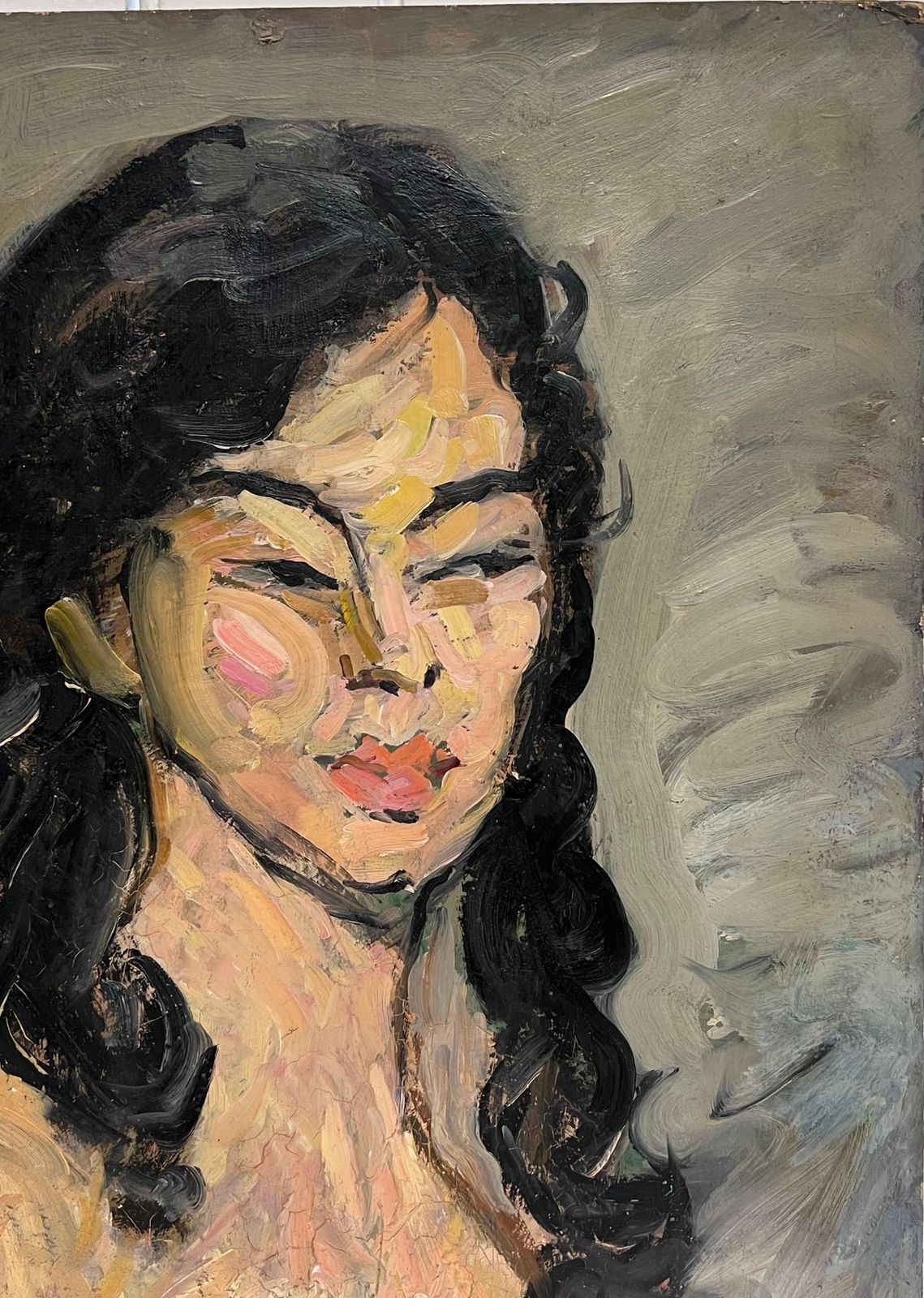 Suzanne Dinkes1930's French Post Impressionist Oil Painting Portrait Of Nude Woman Long Hair1930's photo for sale