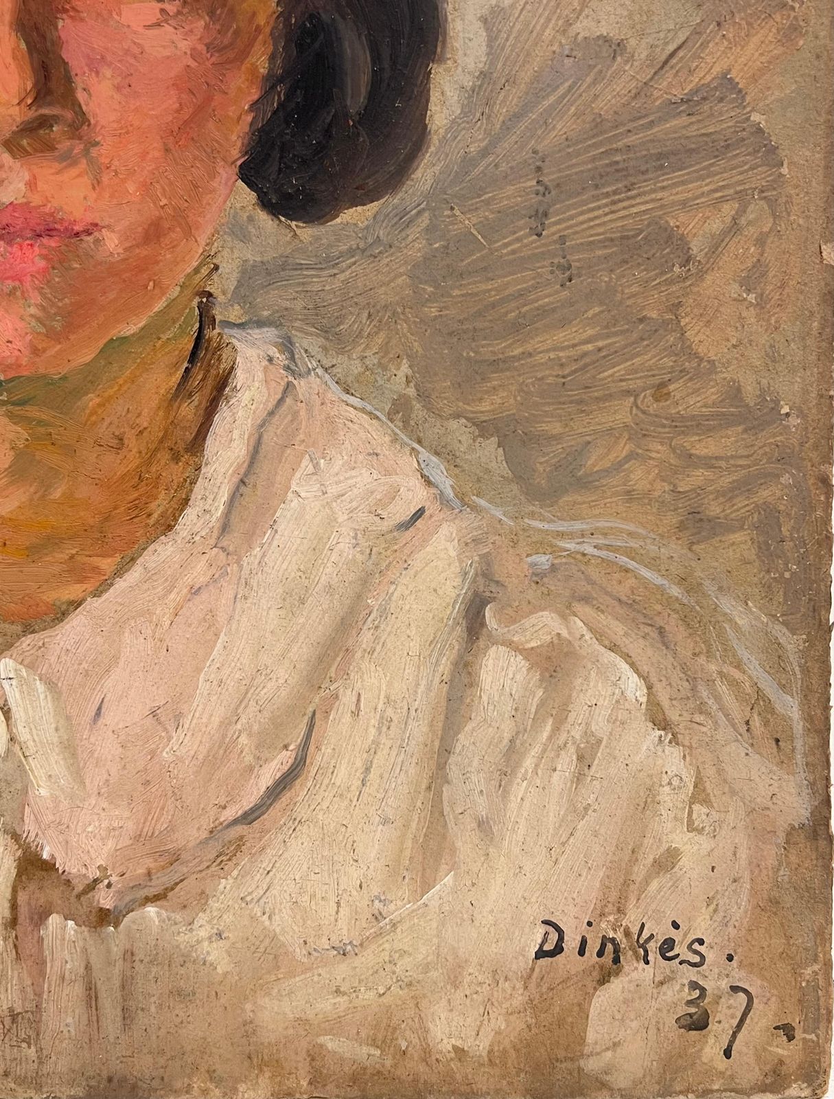 Suzanne Dinkes1930's French Signed Oil Painting Head & Shoulders Portrait Young Lady1930's photo 697.0