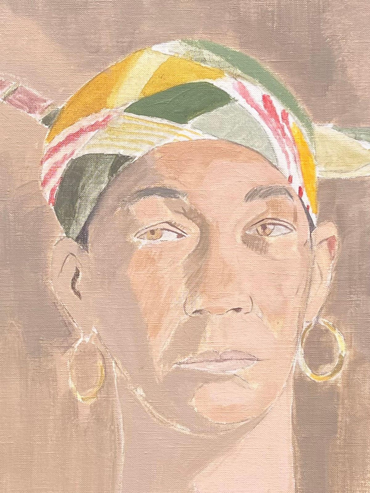 Laure Noetzin Azam (French 1929 2024)fine 20th Century French Modernist Oil Painting Portrait Woman In Headscarf photo for sale