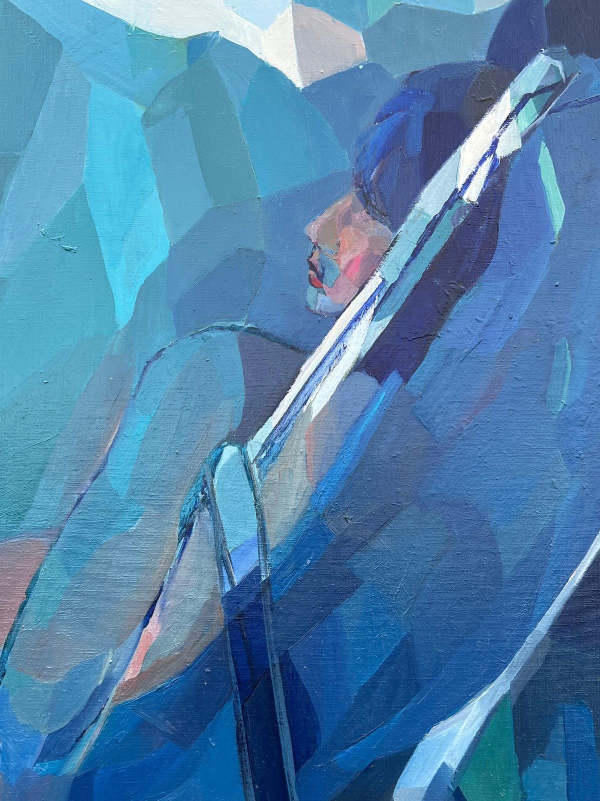 Jacqueline Verdet (1931 2023)huge French Contemporary Modernist Abstract Oil Painting Blue Girl In Deckchair photo Art
