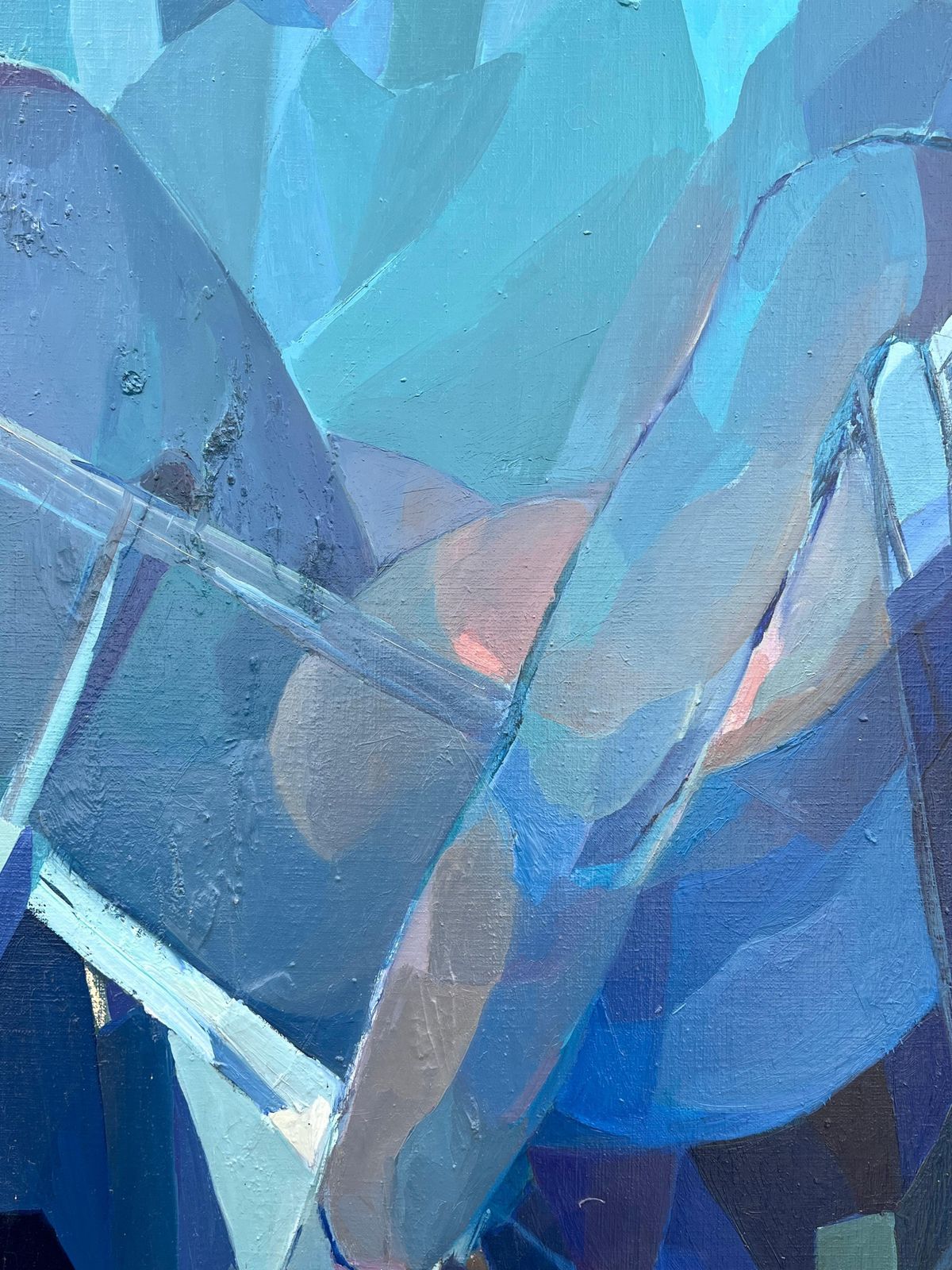 Jacqueline Verdet (1931 2023)huge French Contemporary Modernist Abstract Oil Painting Blue Girl In Deckchair photo buy