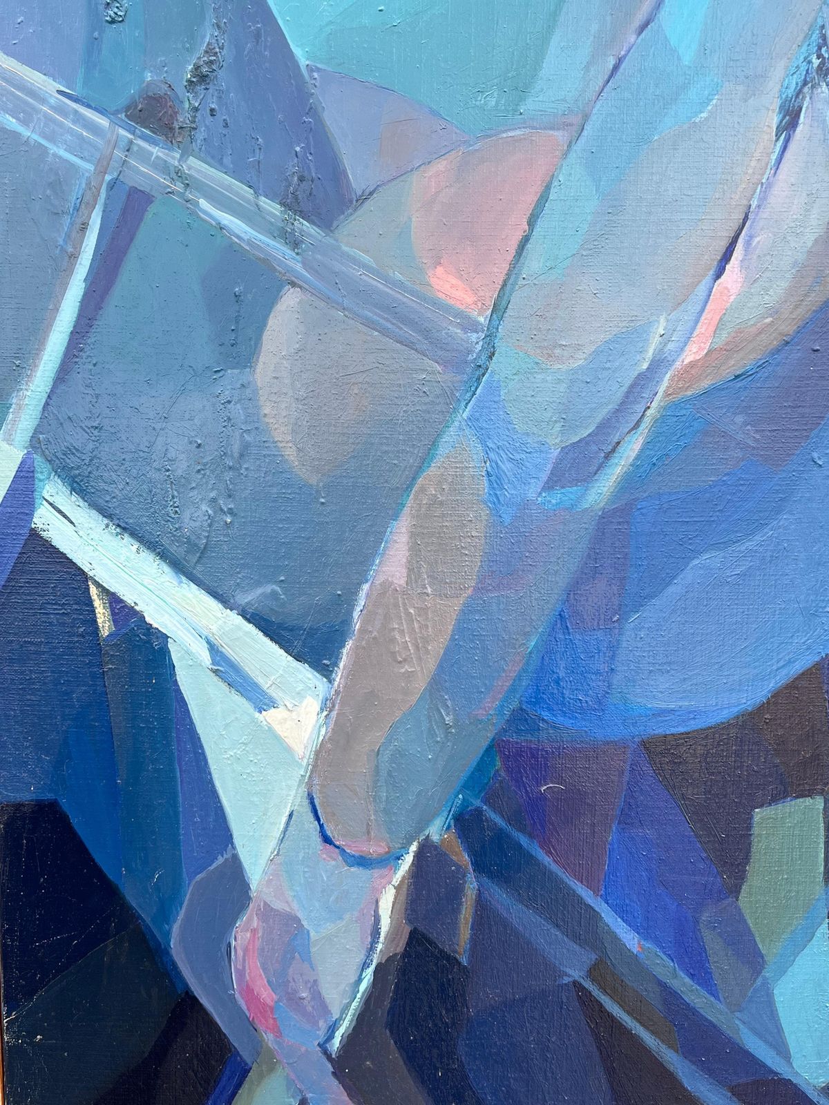 Jacqueline Verdet (1931 2023)huge French Contemporary Modernist Abstract Oil Painting Blue Girl In Deckchair photo vintage