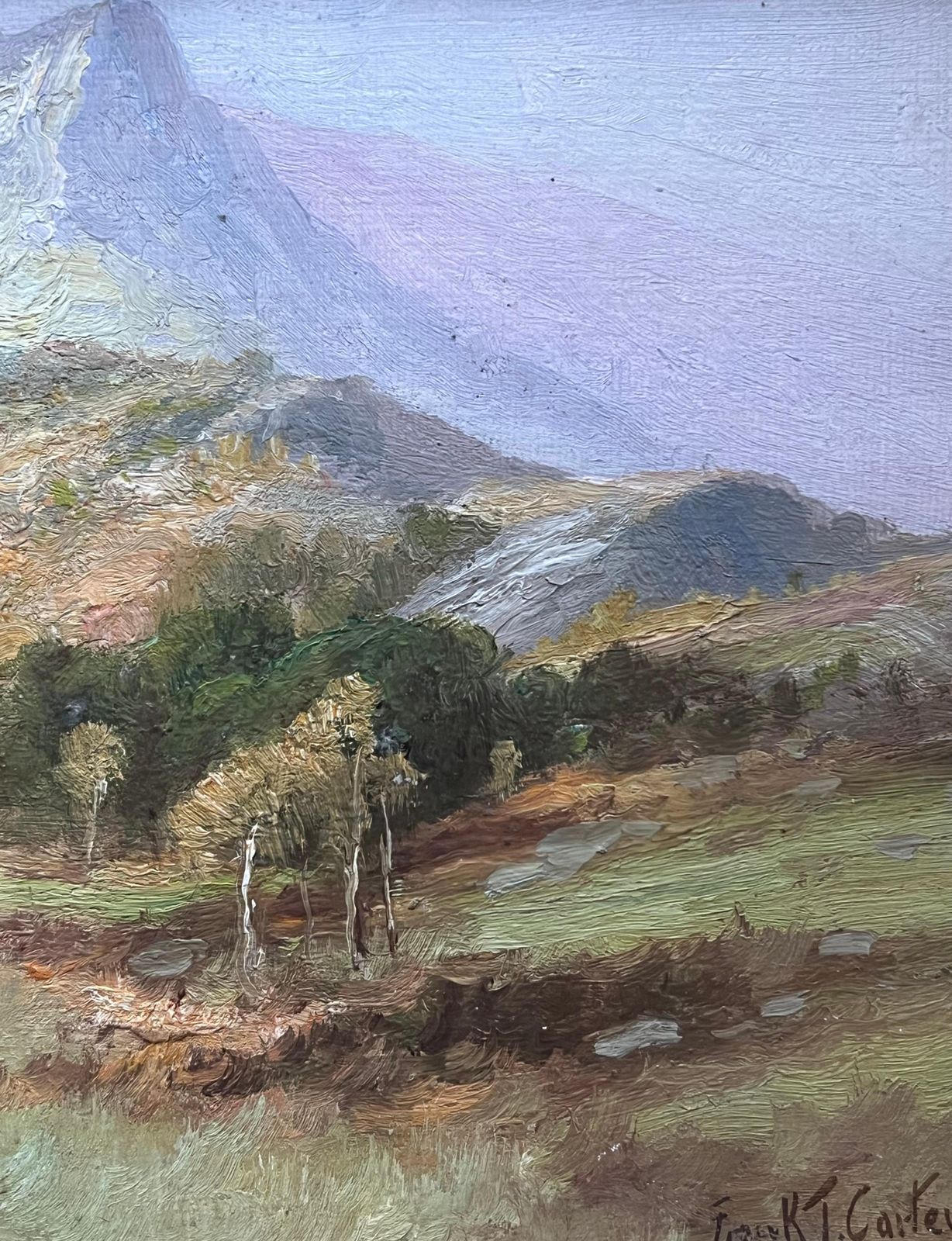 Frank T Carterantique Scottish Highlands Landscape Signed Oil Painting Gilt Frame photo for sale
