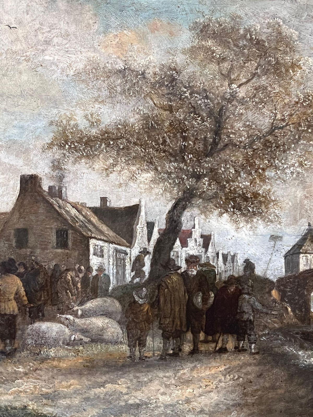 Dutch 1800'sfine Quality Early 1800's Dutch Oil Painting Farmers Market Gathering Figures photo Art