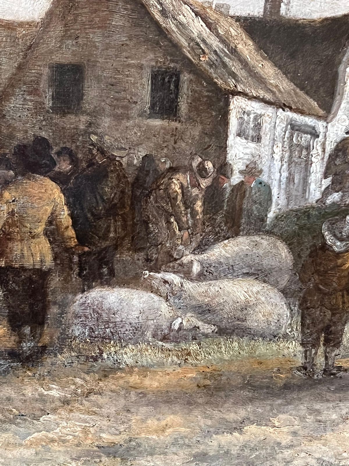 photo furniture Dutch 1800'sfine Quality Early 1800's Dutch Oil Painting Farmers Market Gathering Figures