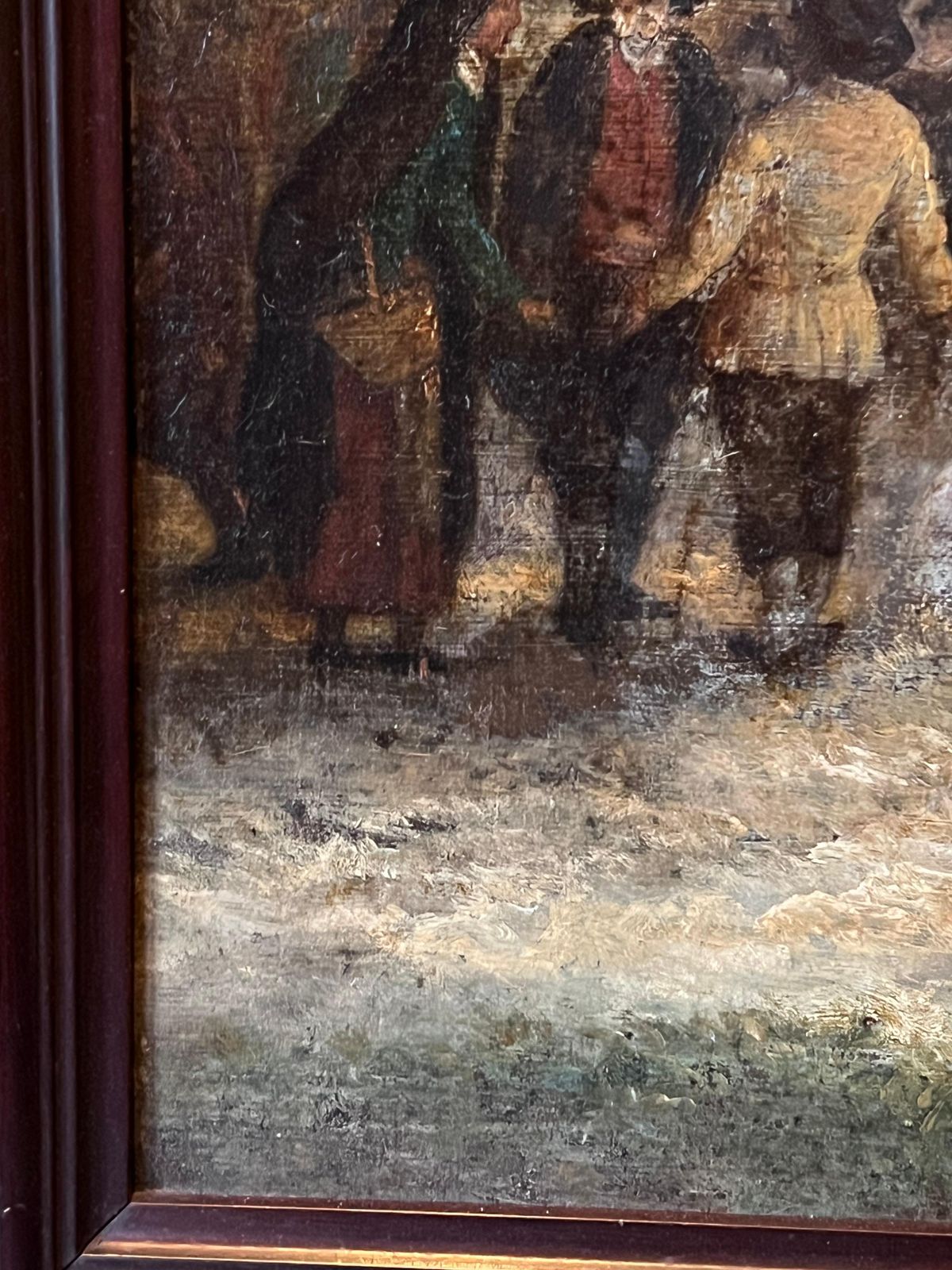 Art Dutch 1800'sfine Quality Early 1800's Dutch Oil Painting Farmers Market Gathering Figures photo