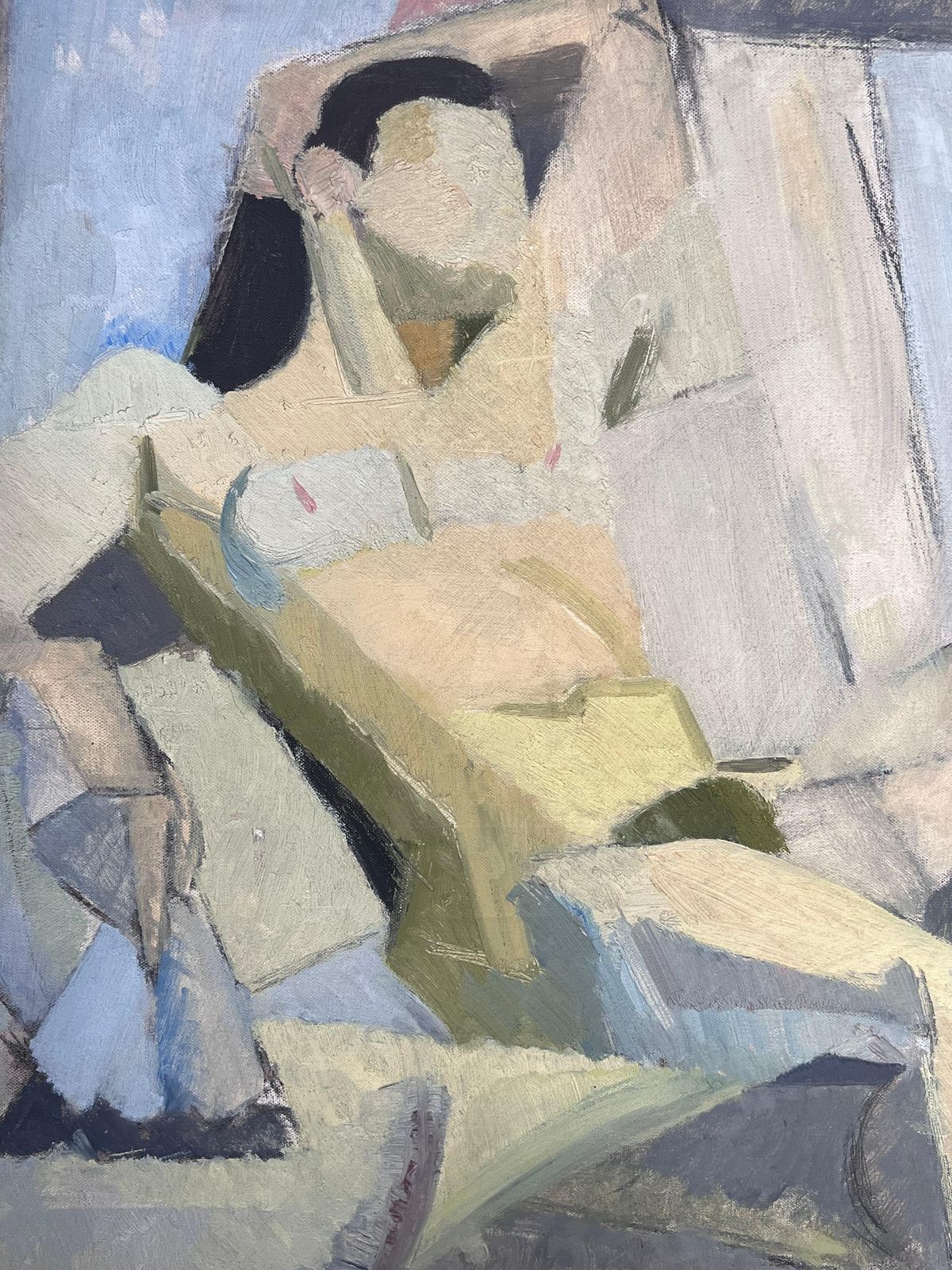 Laure Noetzin Azam (French 1929 2024)mid 20th Century French Modernist Cubist Oil Painting Female Nude Artists Model photo Art