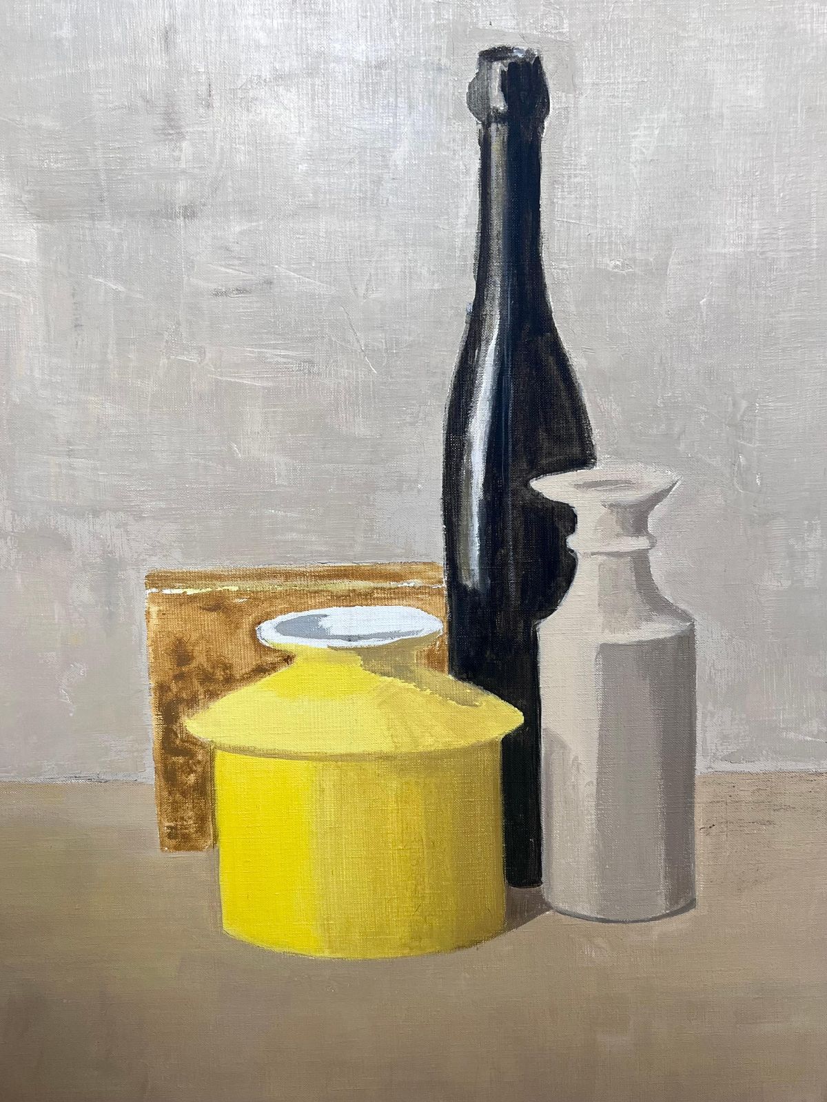 Laure Noetzin Azam (French 1929 2024)20th Century French Modernist Oil Painting Wine Bottle Yellow Vase Still Life photo Art