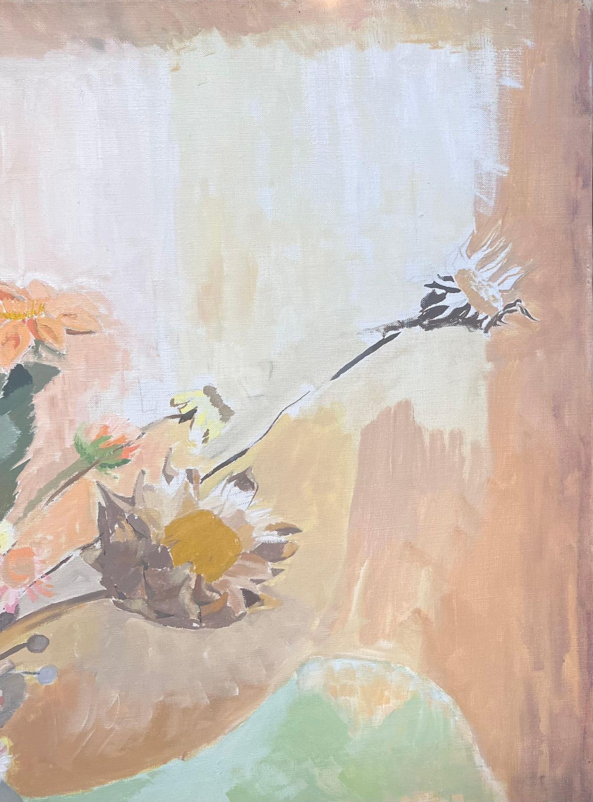 Laure Noetzin Azam (French 1929 2024)large 20th Century French Modernist Oil Painting Vase Of Flowers In Interior photo vinterior