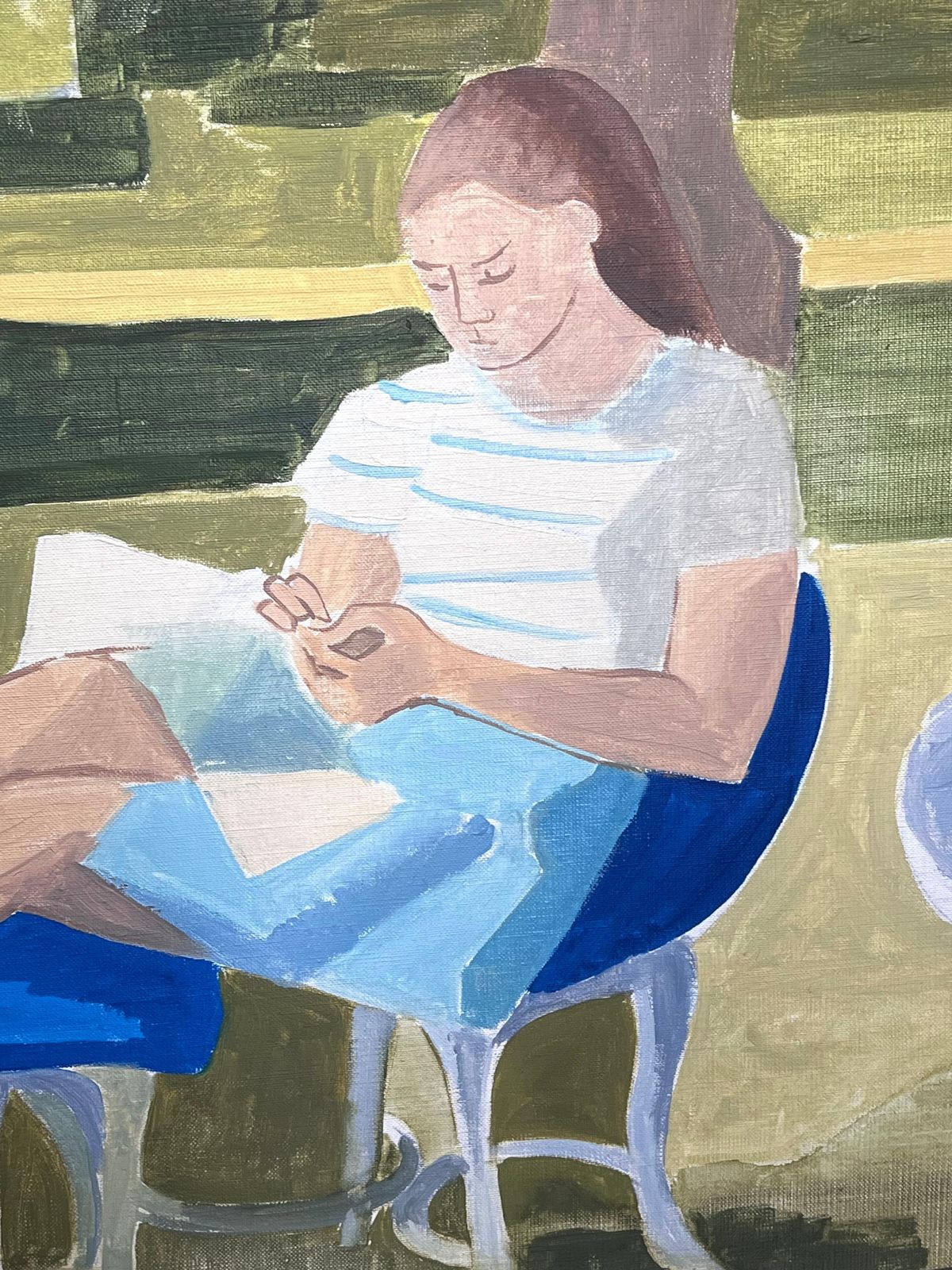 Laure Noetzin Azam (French 1929 2024)fine 20th Century French Modernist Oil Painting Young Woman Reading In Garden photo vinterior