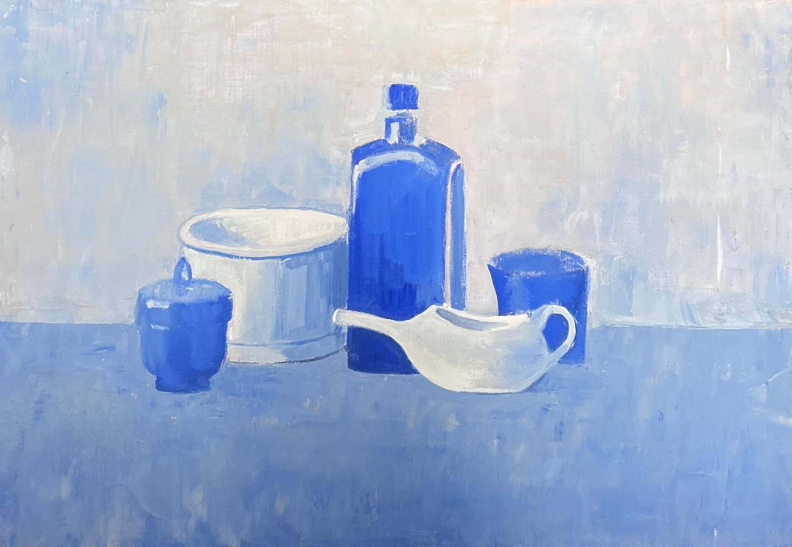 Laure Noetzin Azam (French 1929 2024)still Life In Blue 20th Century French Modernist Oil Painting
