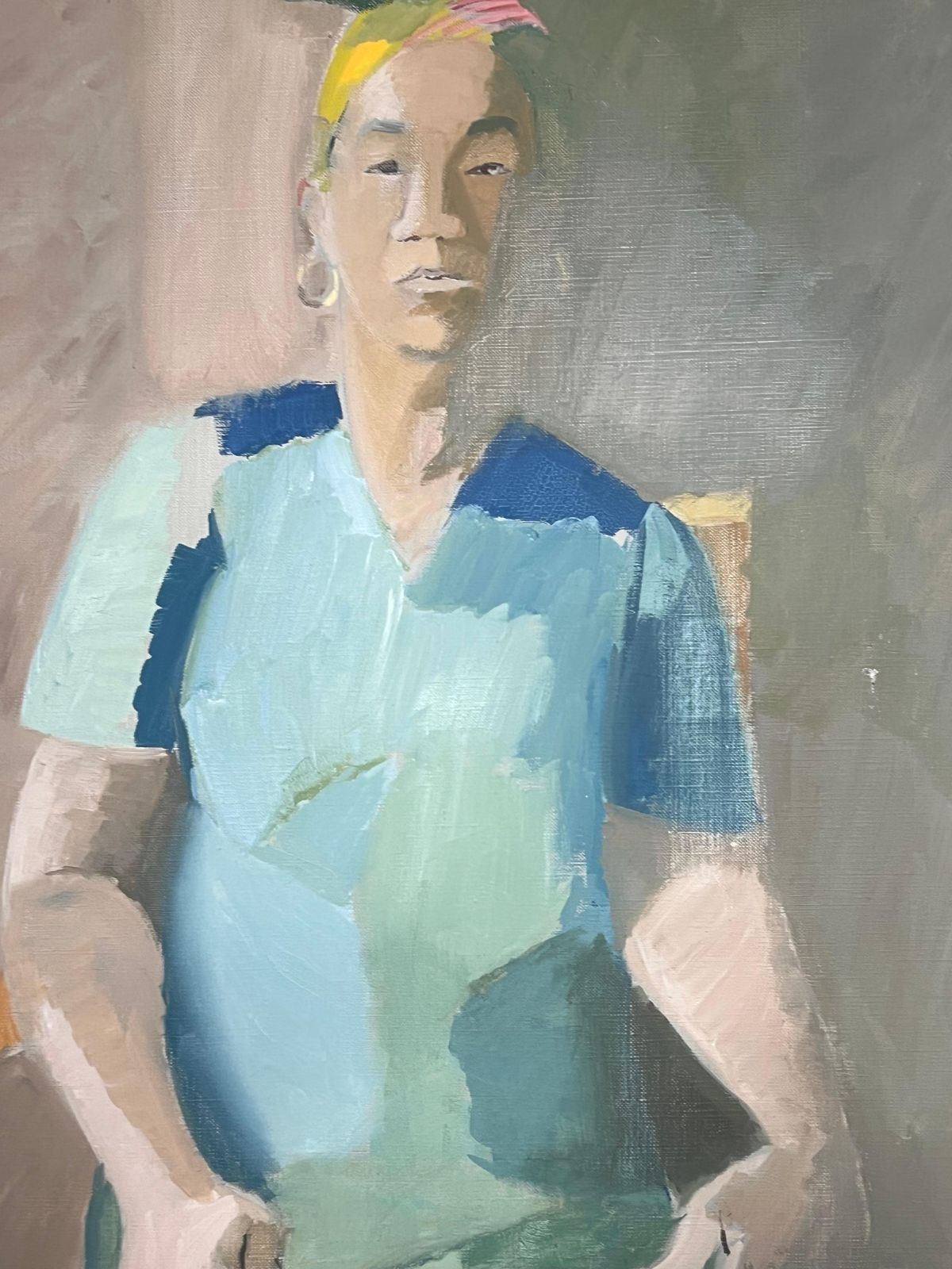 Laure Noetzin Azam (French 1929 2024)fine 20th Century French Modernist Oil Painting Portrait Woman Turquoise Dress photo Art