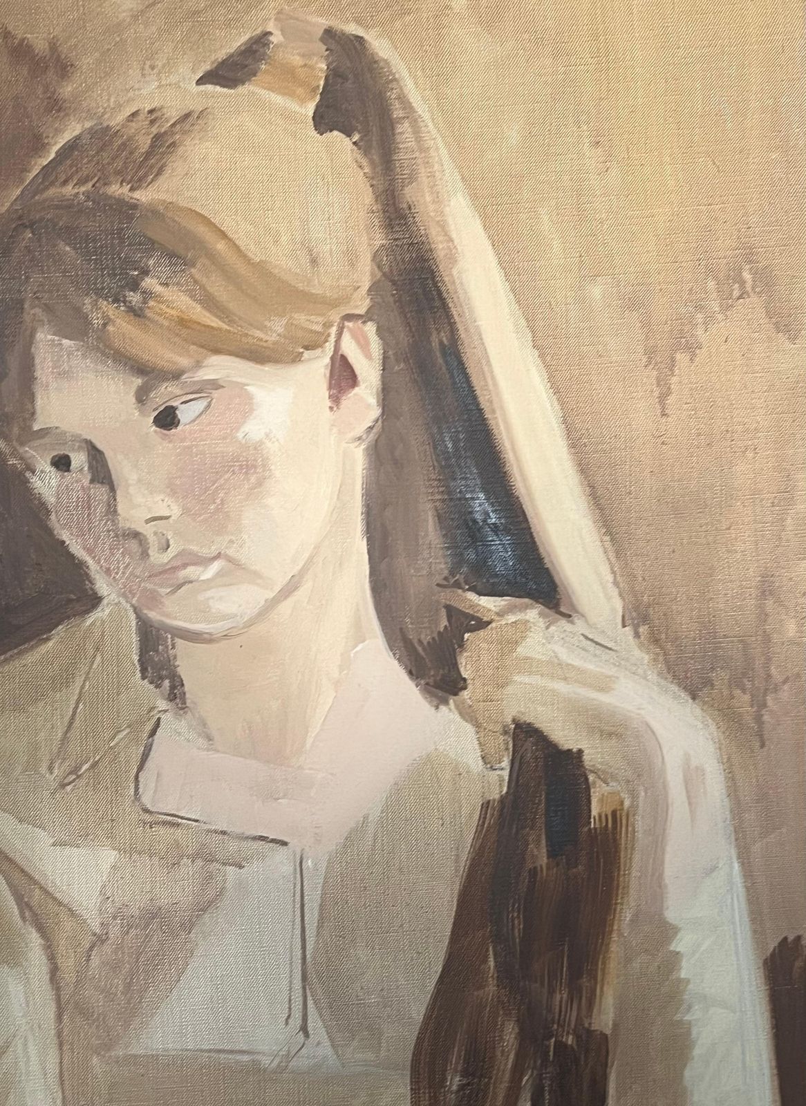 Laure Noetzin Azam (French 1929 2024)portrait Of A Young Woman In Beige 20th Century French Modernist Oil Painting photo Art