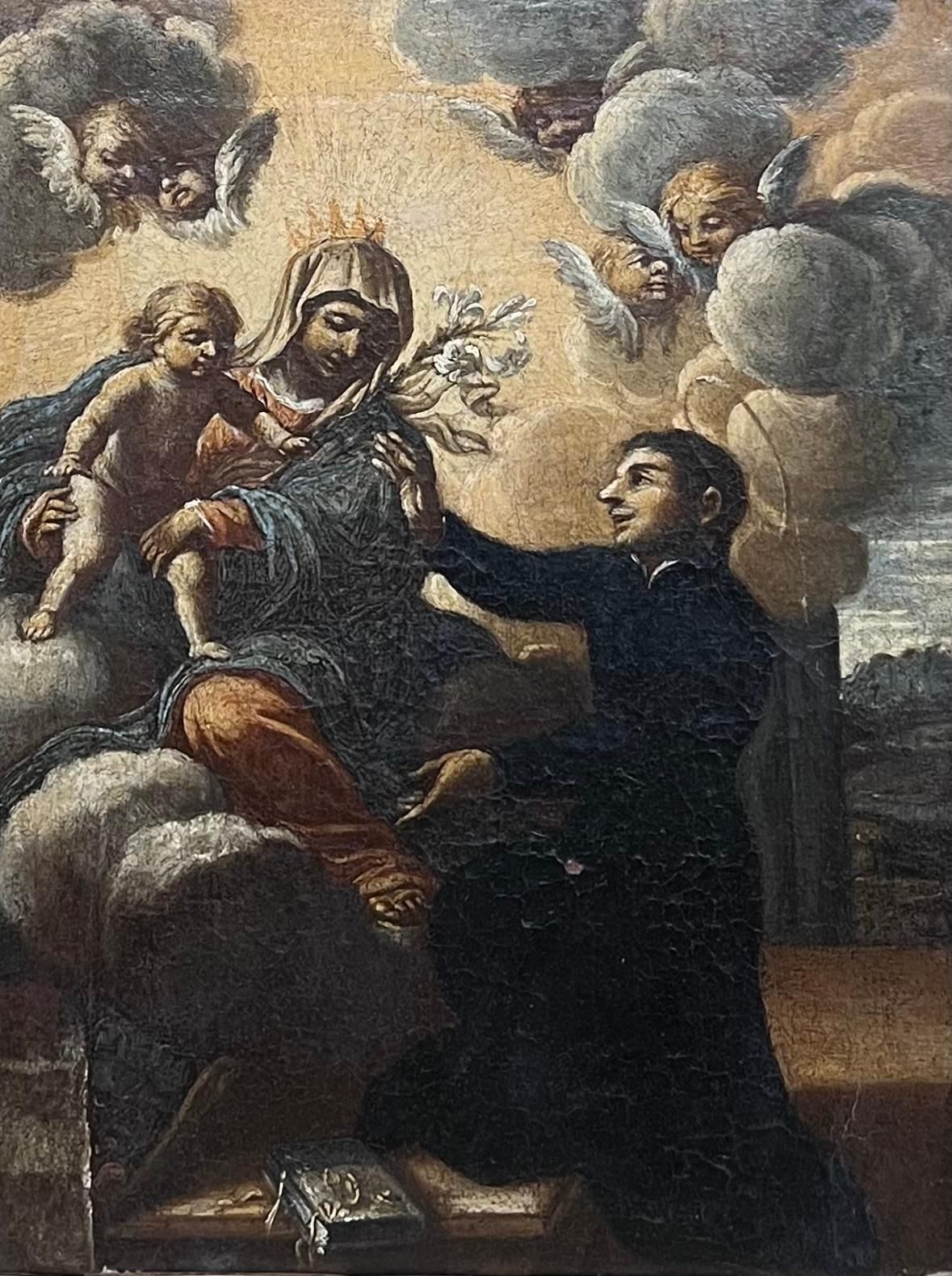 17th Century Italian Schoolmadonna & Child With Saint Heavenly Cherubs Fine 17th Century Old Master Oil photo for sale