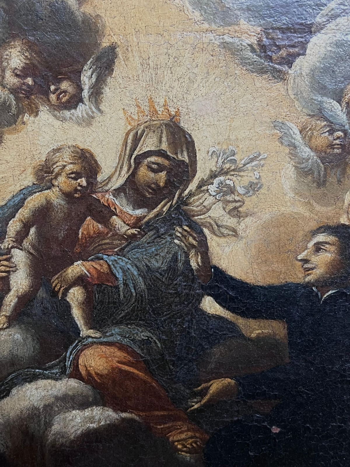 17th Century Italian Schoolmadonna & Child With Saint Heavenly Cherubs Fine 17th Century Old Master Oil photo Art