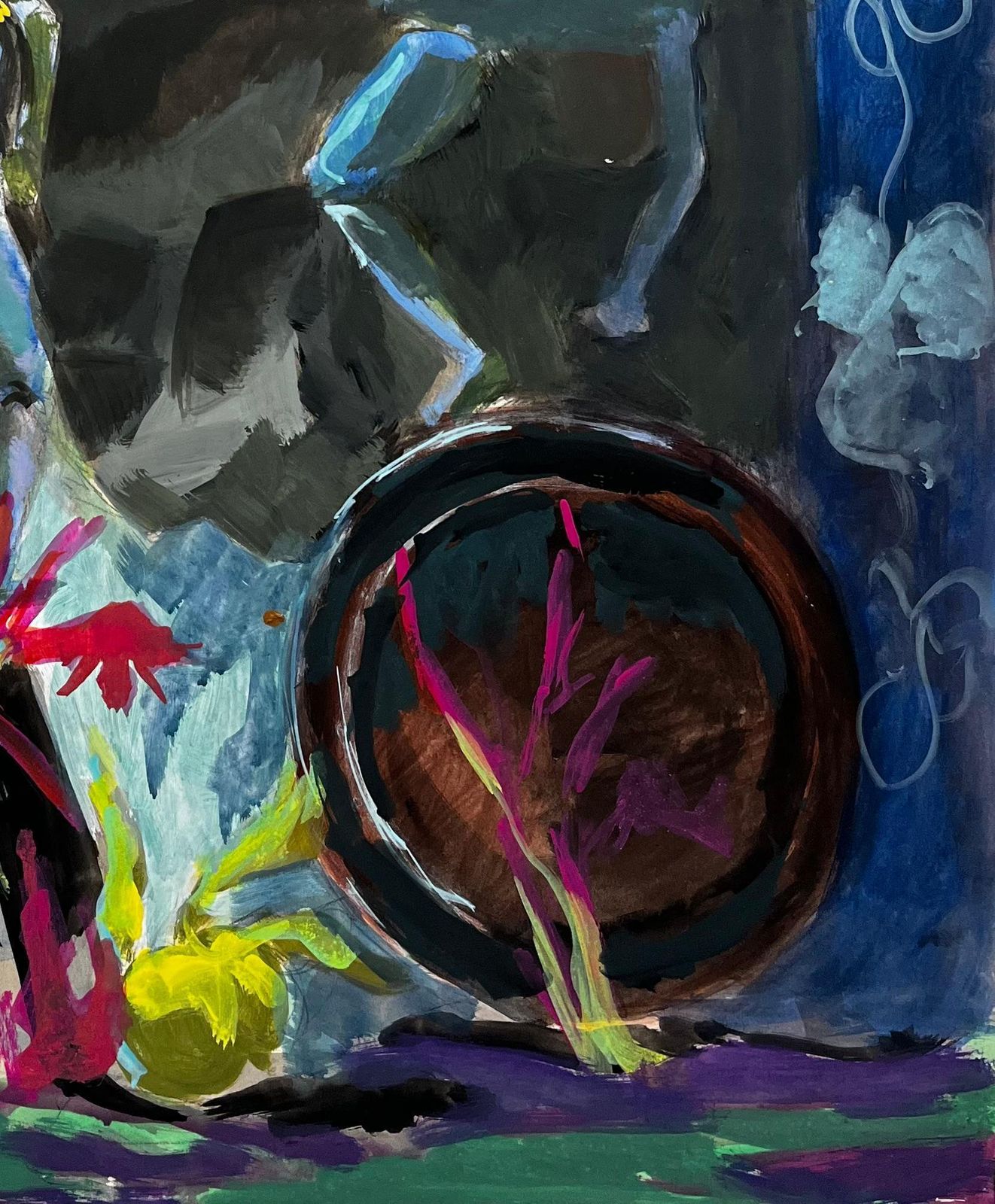 Guy Nicodstill Life With Artist Mannequin Blue Figures Bowl And Floral Elements Modernist photo 514.0