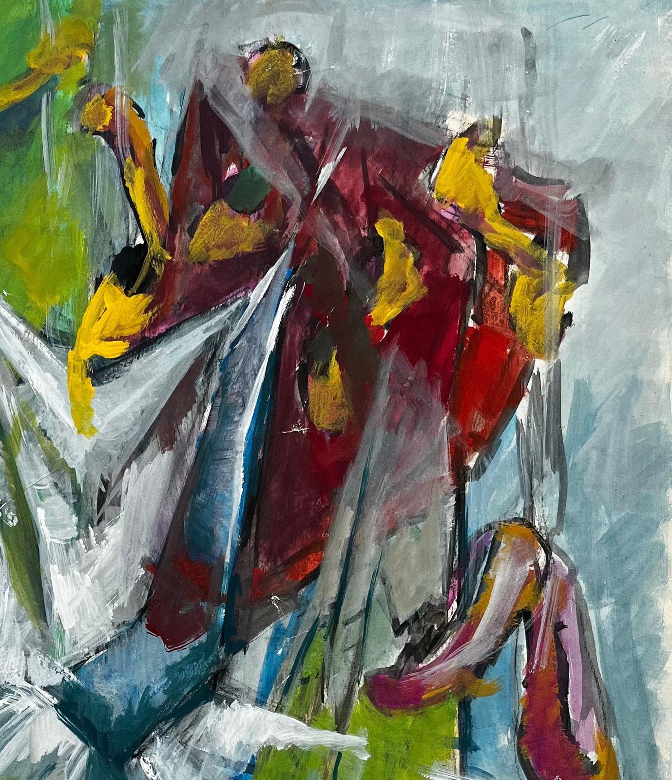 Guy Nicod Abstract Expressionist Figures Dynamic French Modernist Gouache Painting photo furniture
