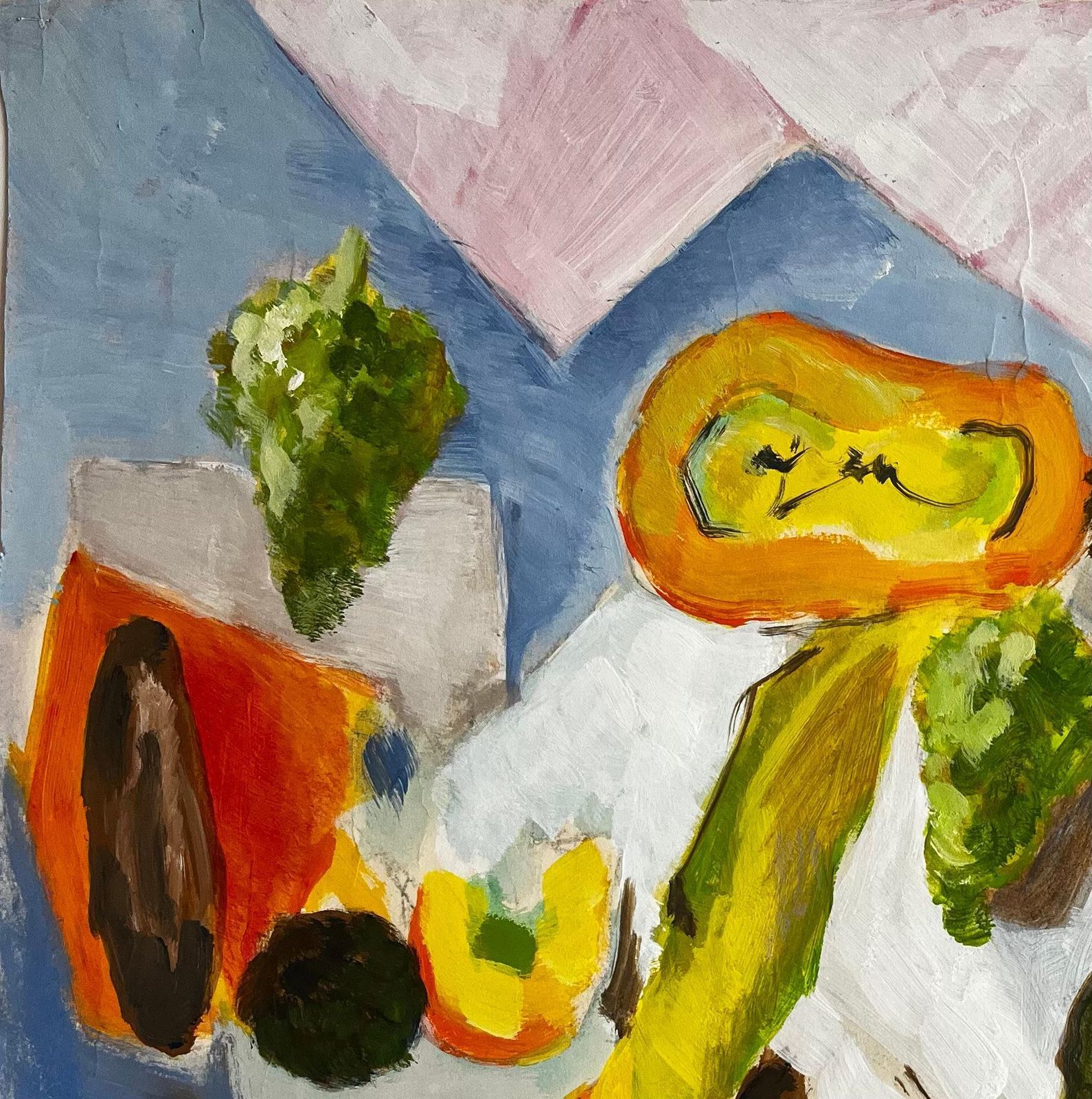 Guy Nicod Abstract Vegetable Still Life With Squash Broccoli And Courgettes Gouache photo 581.0