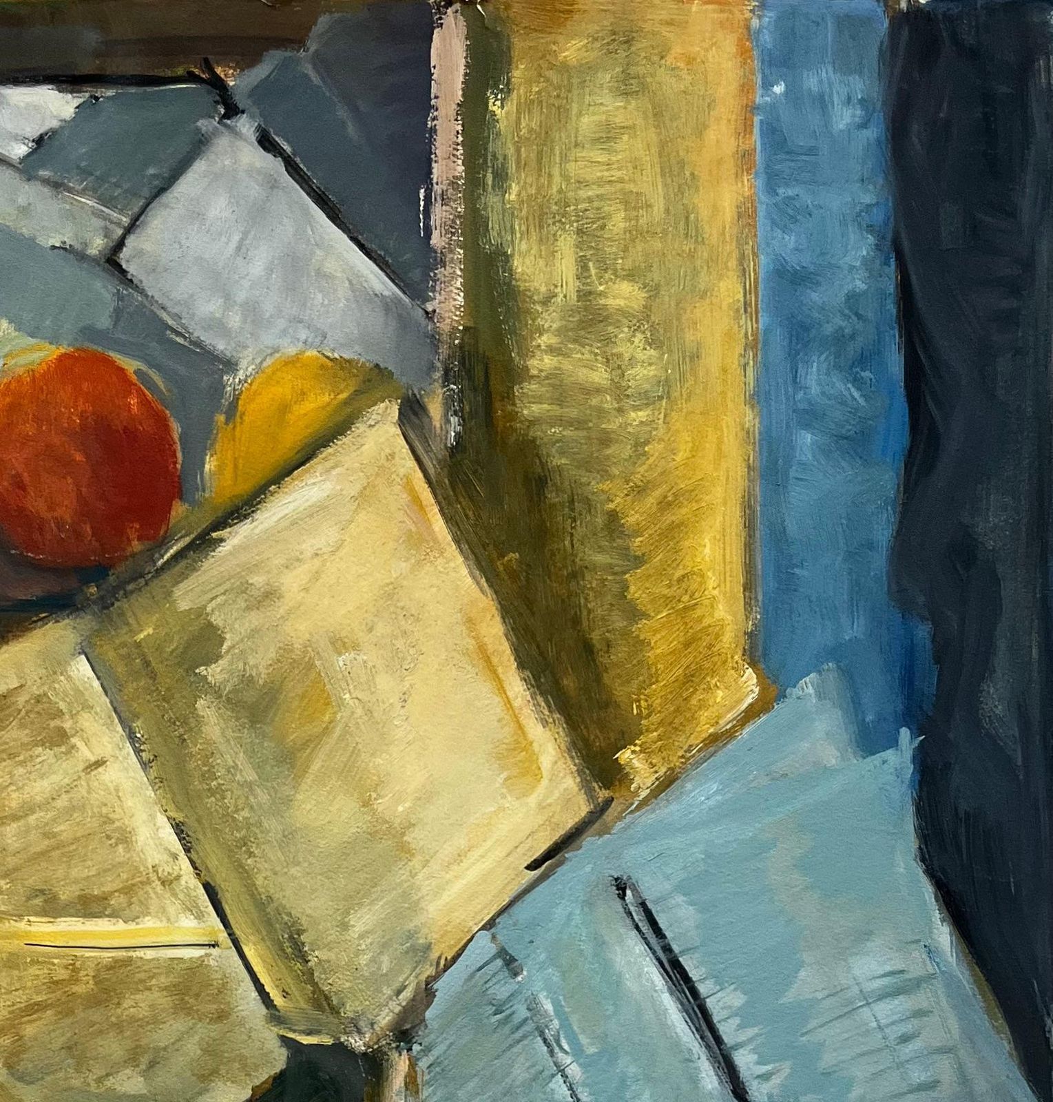 Guy Nicod Abstract Still Life With Books Papers And Apples French Modernist Gouache photo Art