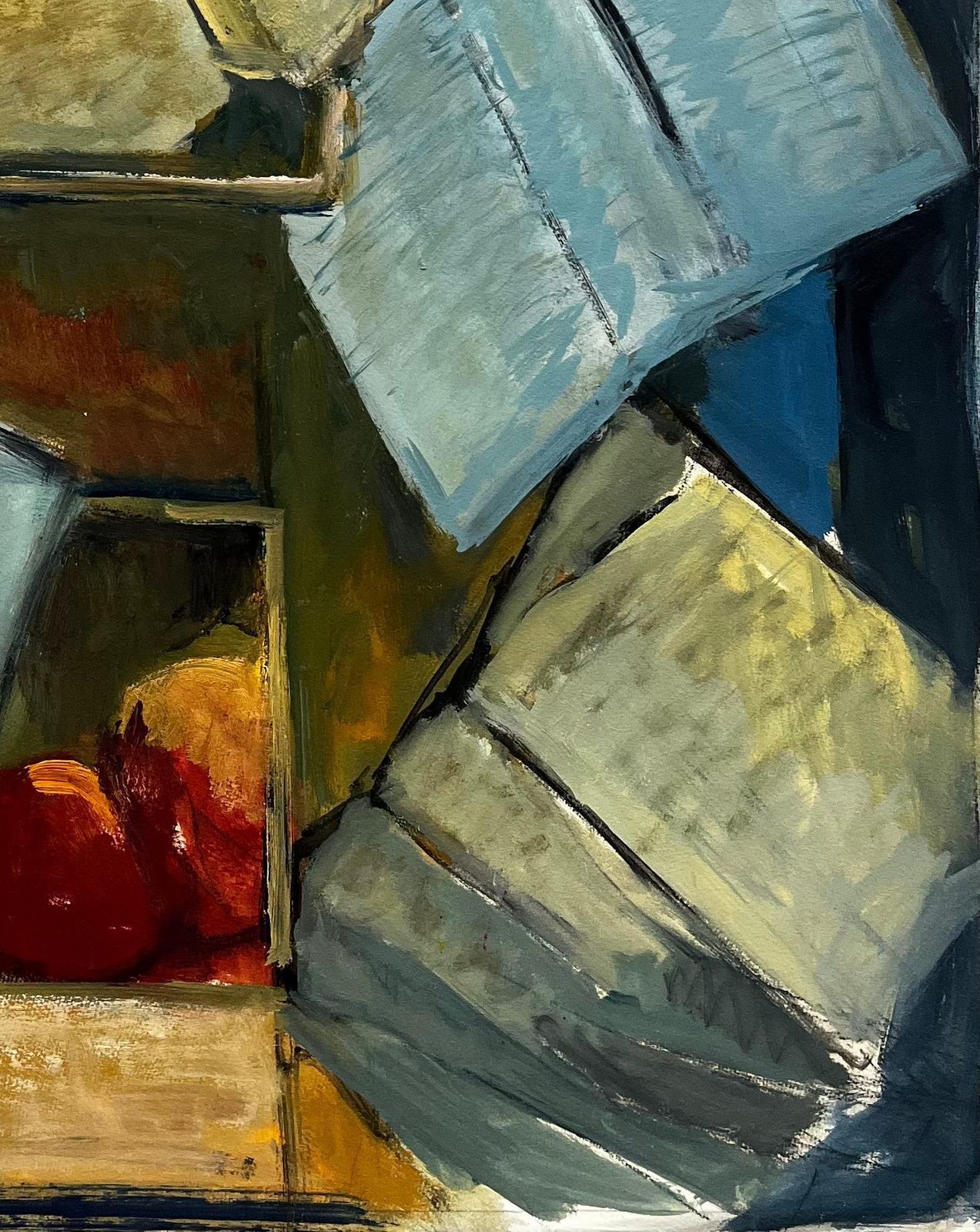 Guy Nicod Abstract Still Life With Books Papers And Apples French Modernist Gouache photo 458.0