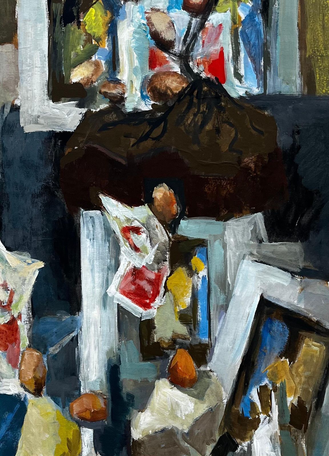 Guy Nicod Abstract Still Life With Bottles Nuts And Frames French Modernist Gouache photo vinterior