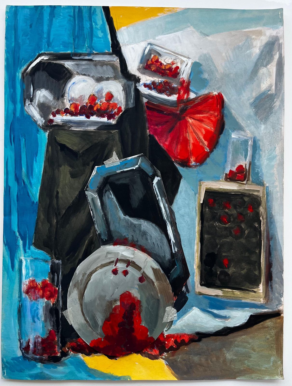 Guy Nicod Abstract Still Life With Cherries Silver Trays And Berry Containers Gouache photo furniture