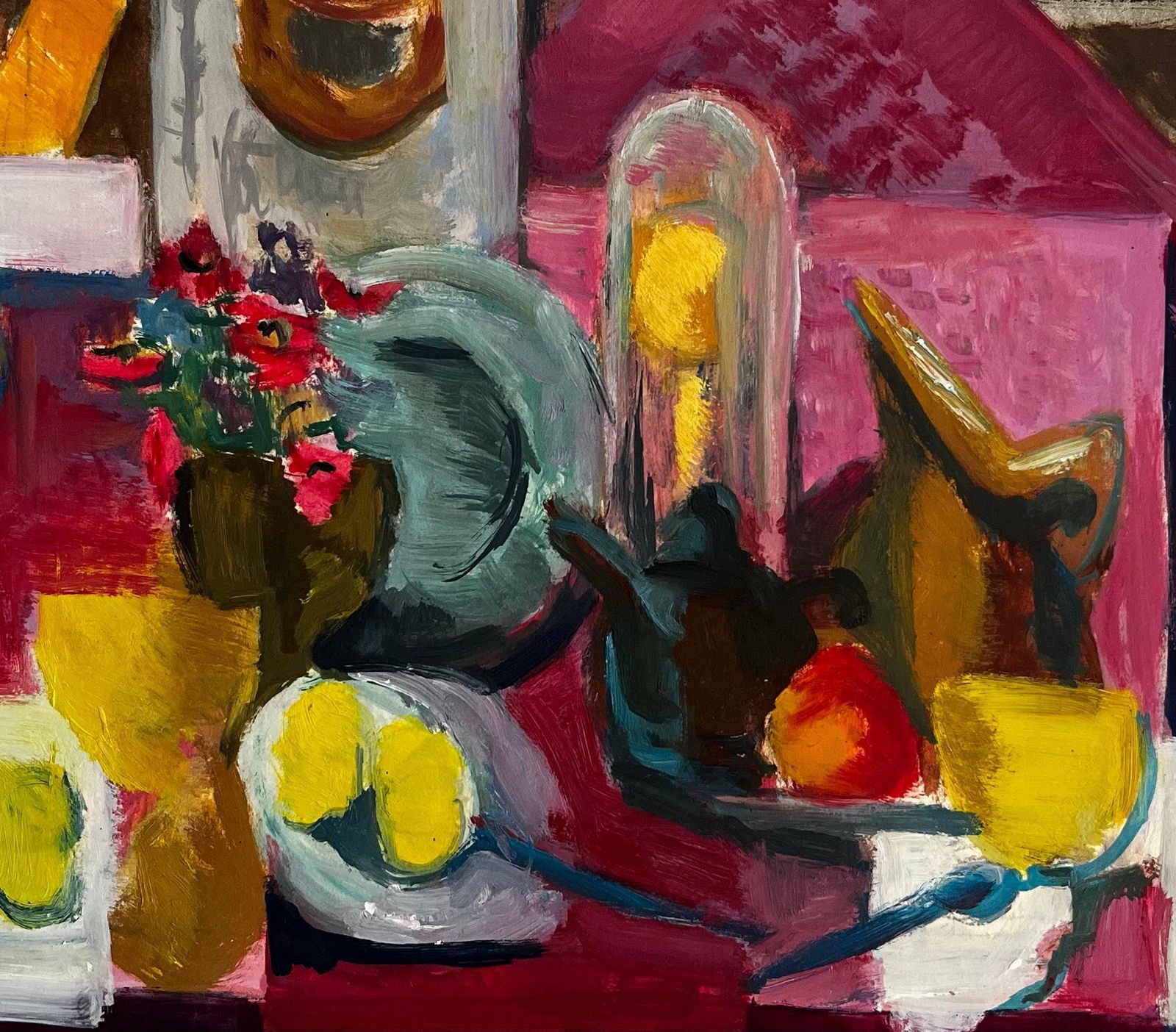 Guy Nicod Abstract Still Life With Flowers Lemons Jug Cup And Cloche Modernist Gouache photo 616.0
