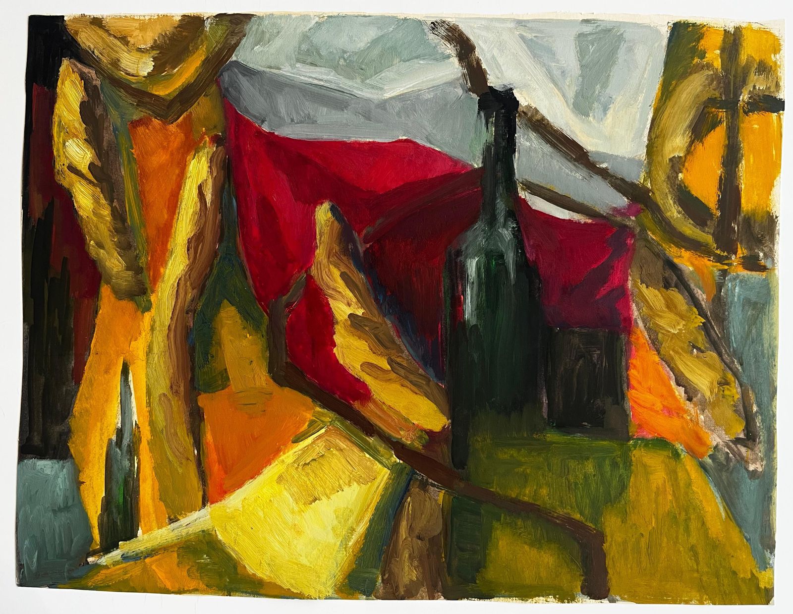 Guy Nicod Abstract Still Life With Green Bottle Draped Fabrics Fruit Forms Modernist photo furniture