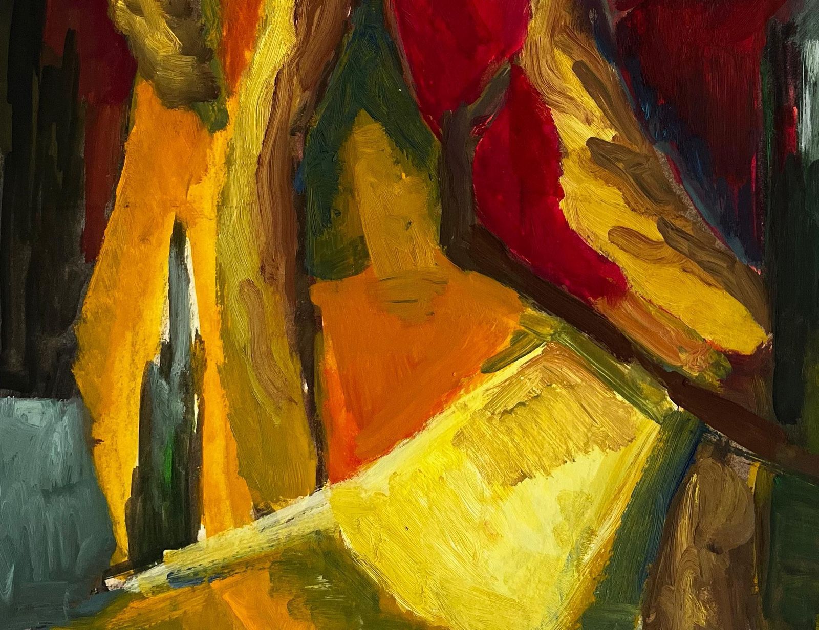 Guy Nicod Abstract Still Life With Green Bottle Draped Fabrics Fruit Forms Modernist photo 468.0