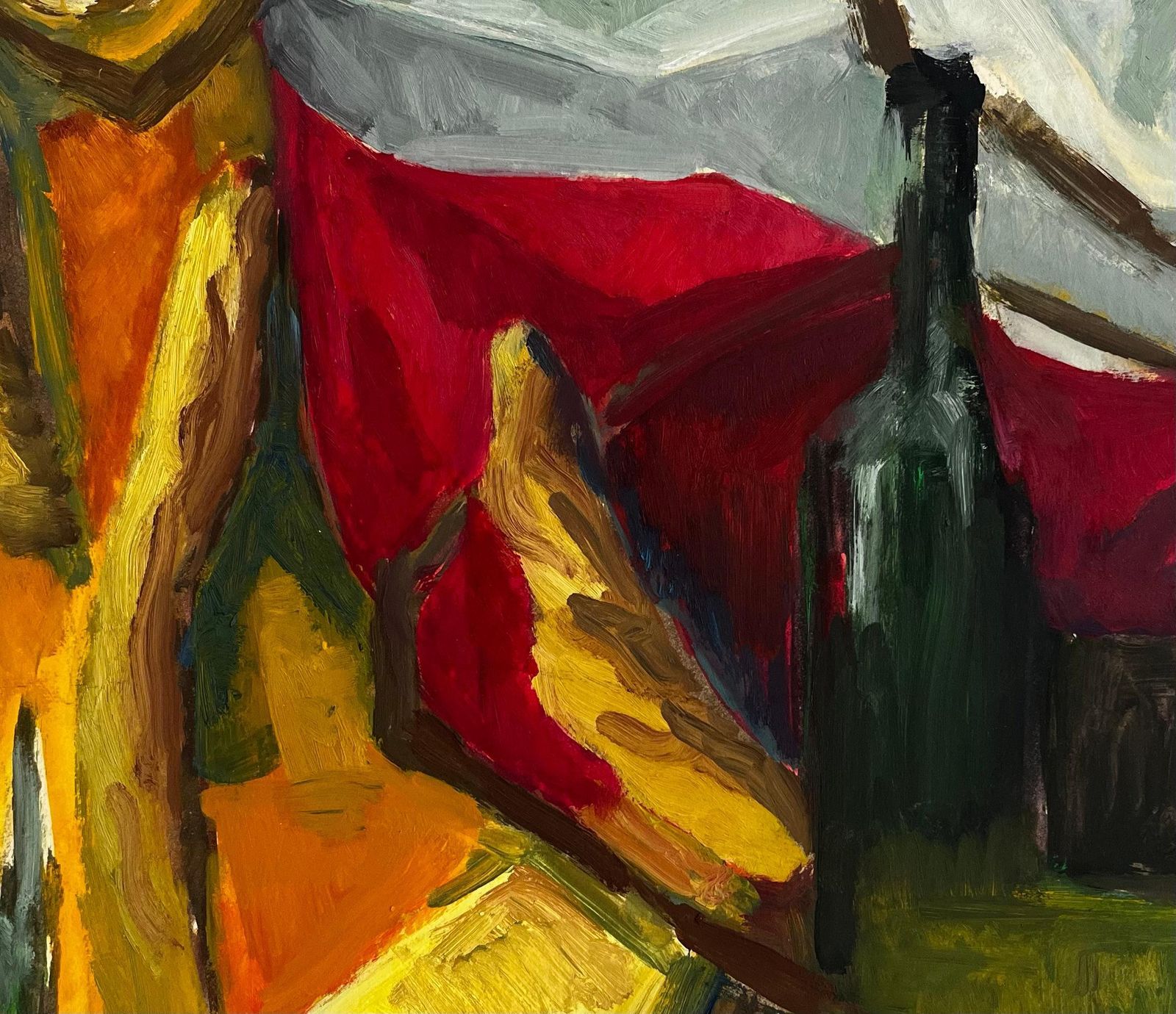 Guy Nicod Abstract Still Life With Green Bottle Draped Fabrics Fruit Forms Modernist photo buy