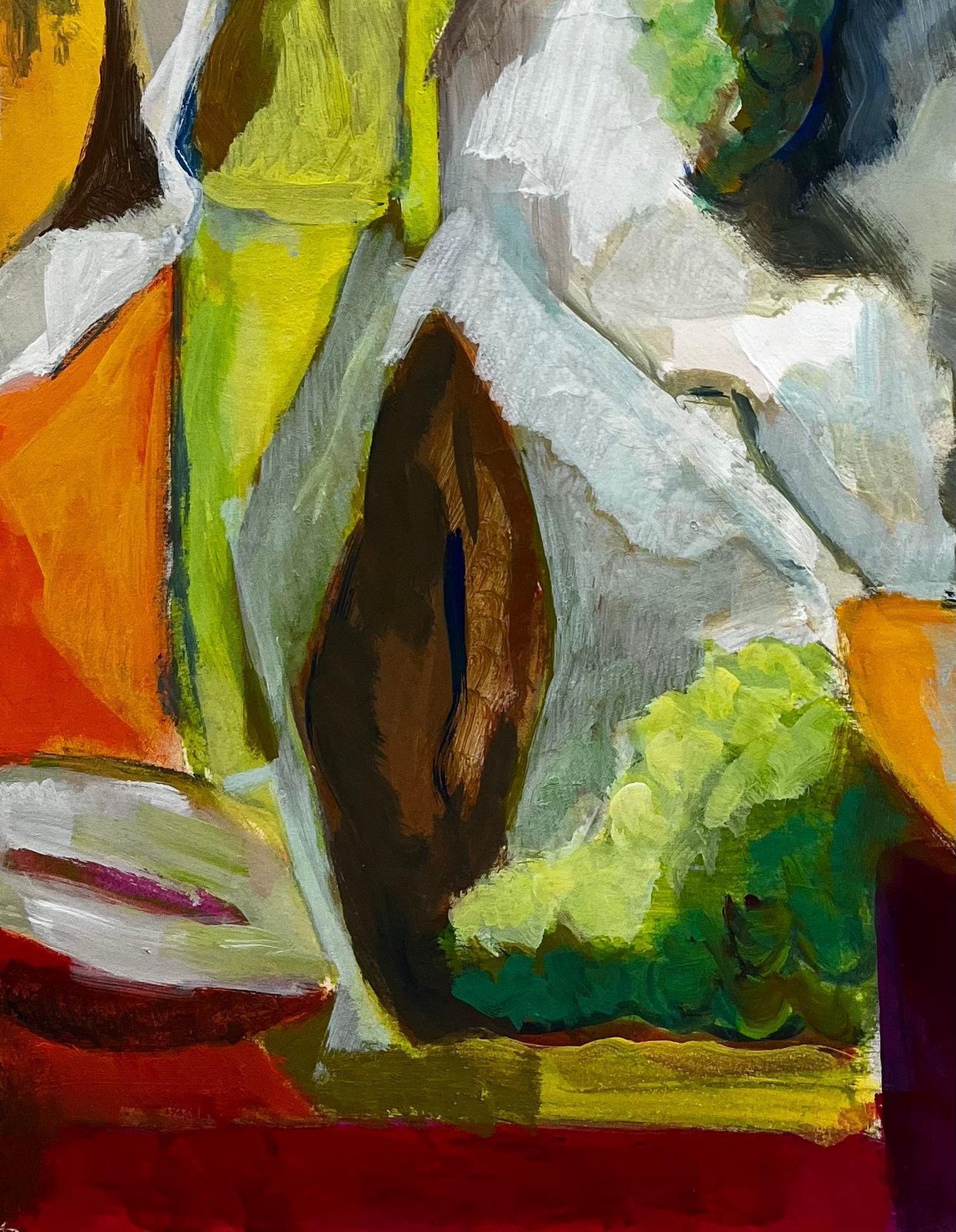 Guy Nicod Abstract Still Life With Fruit Grapes Pears And Melon French Modernist Gouache photo vinterior