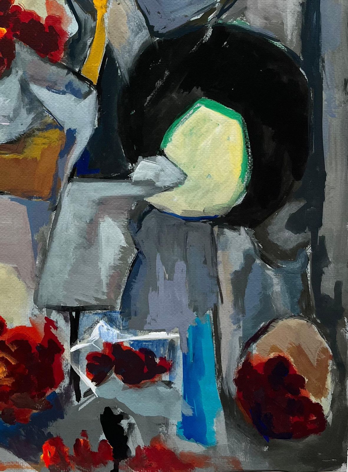 Guy Nicod Abstract Still Life With Bowls Plates Red Grapes And Jug Modernist Gouache photo for sale