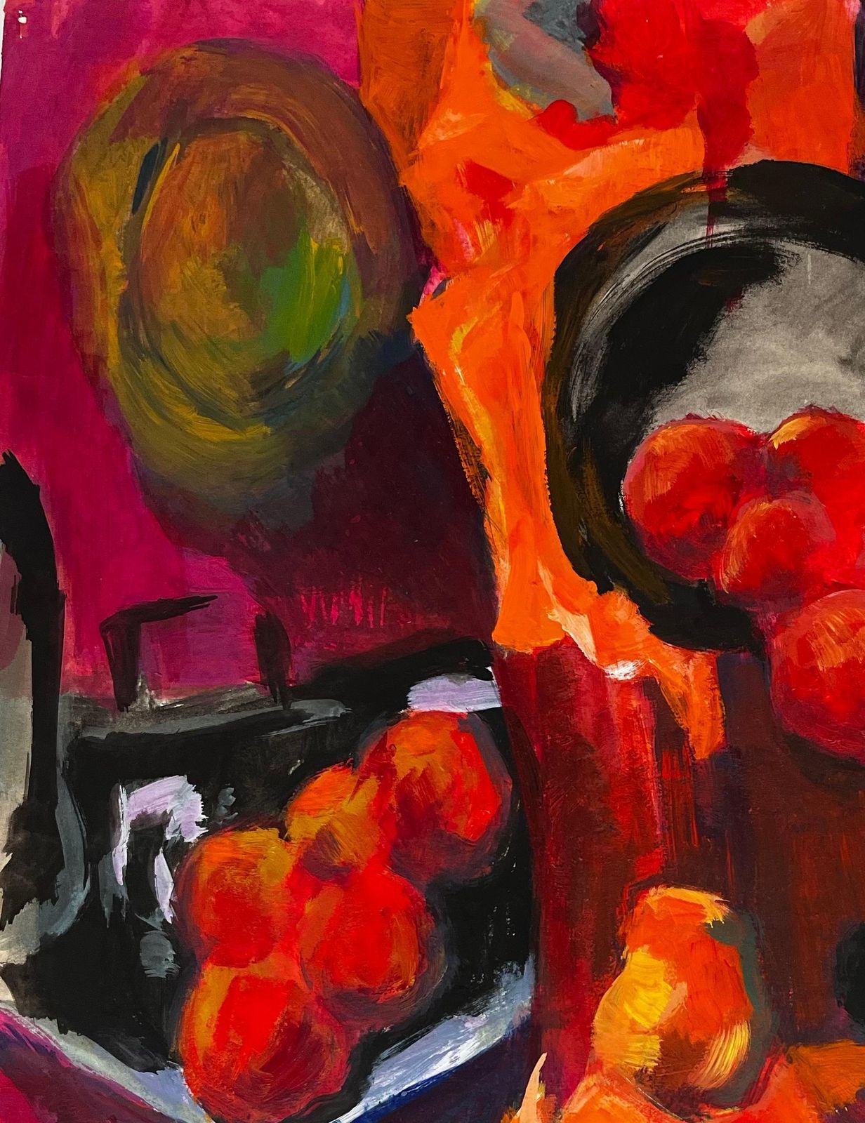 Guy Nicod Abstract Still Life With Pears Apples And Oranges Modernist Gouache photo for sale