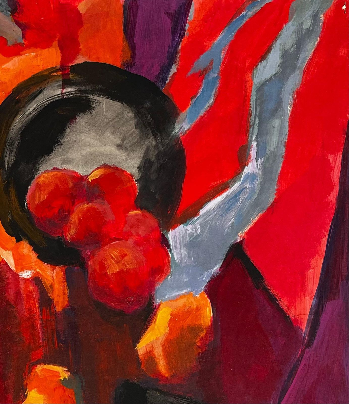 Guy Nicod Abstract Still Life With Pears Apples And Oranges Modernist Gouache photo Art