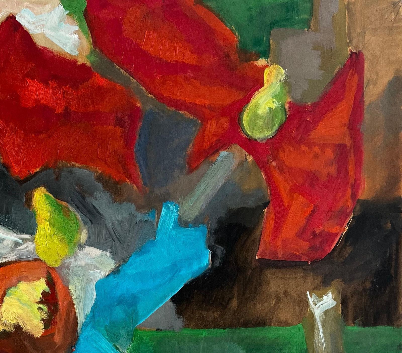 Guy Nicod Abstract Red Flowers With Fruit And Draped Fabrics Modernist Gouache photo Art