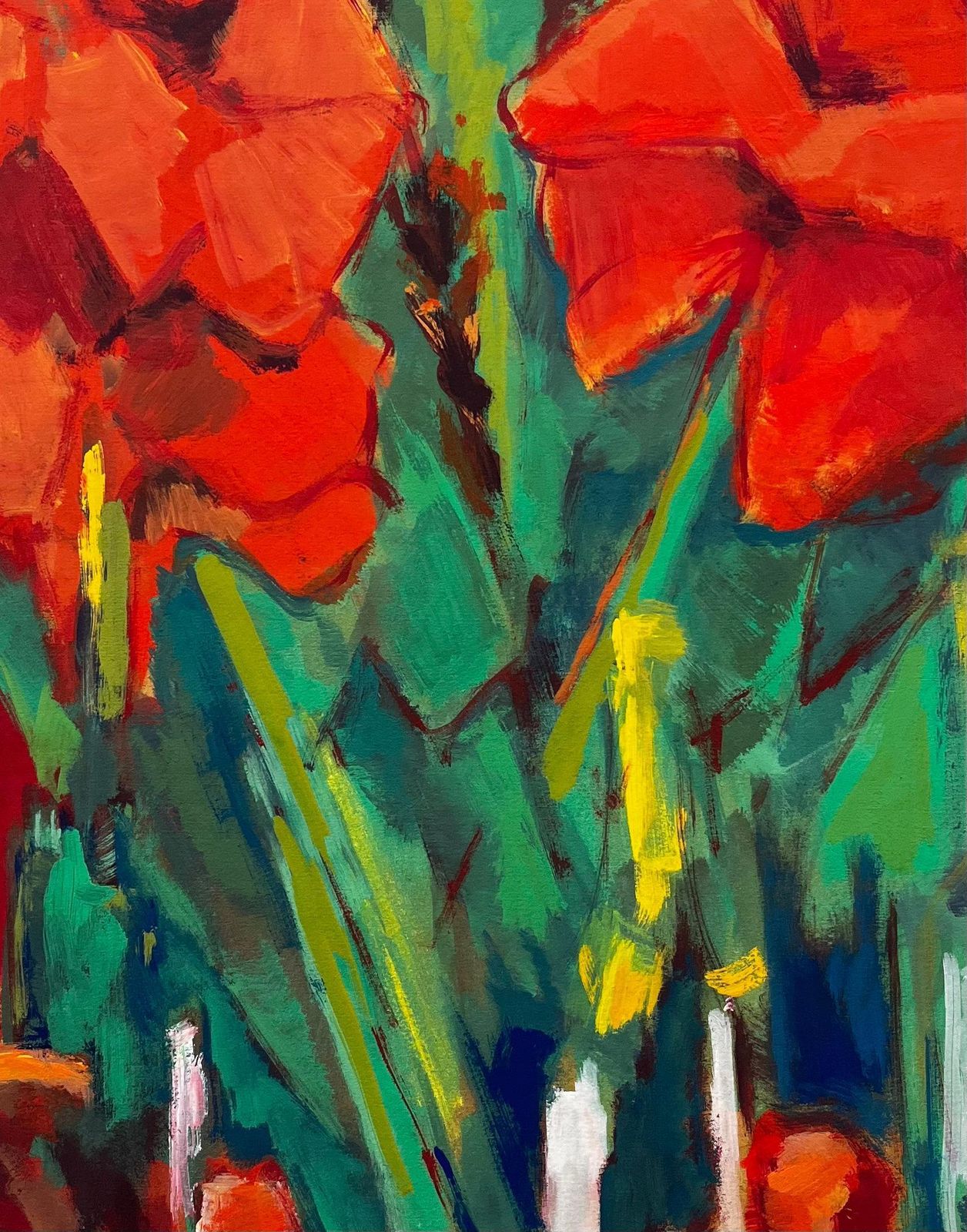 Guy Nicod Abstract Red Flowers With Bottles And Fruit French Modernist Gouache photo buy