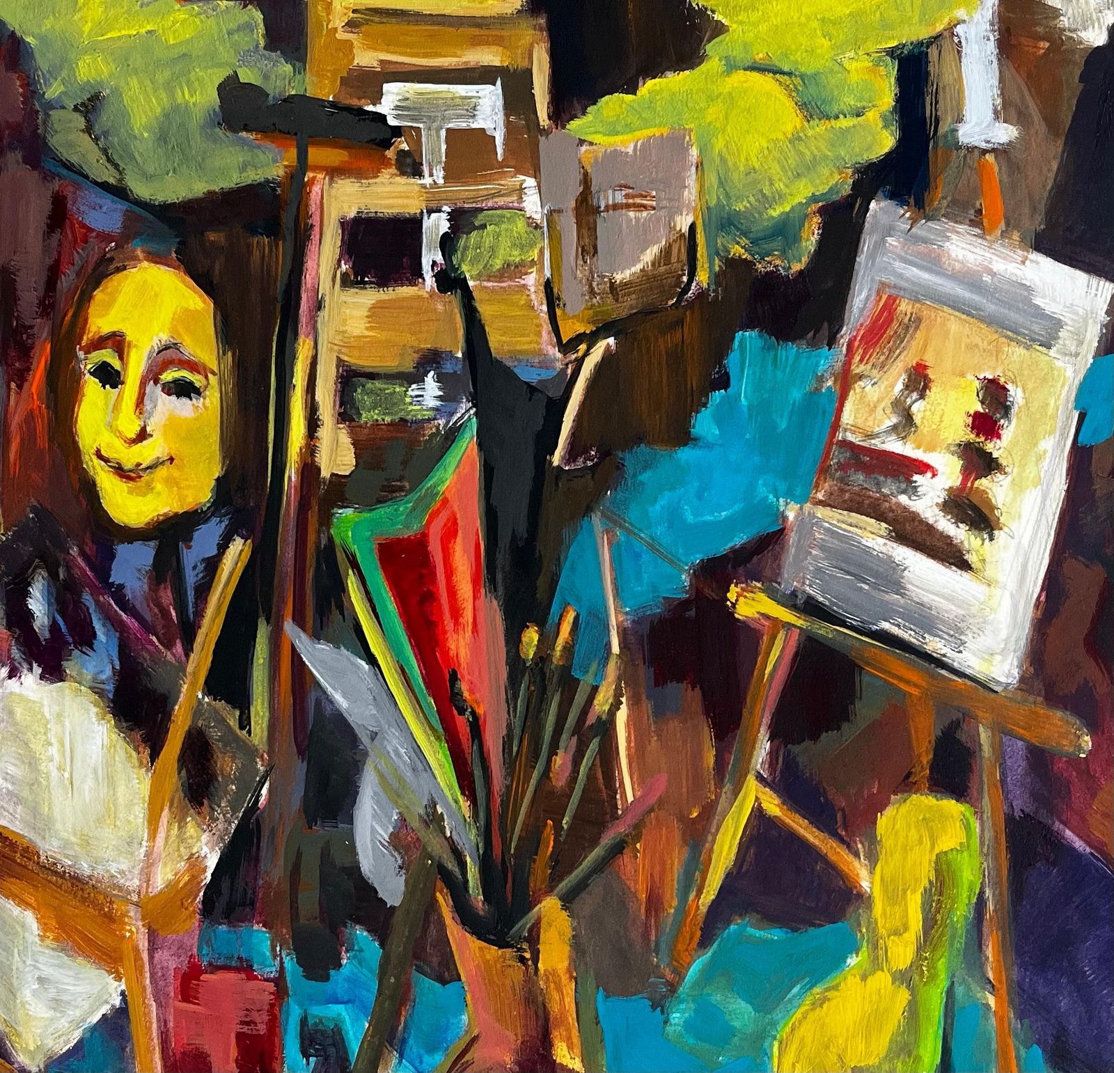 Guy Nicod Artist Studio Interior With Easels Portraits And Painting Tools French Modernist photo buy
