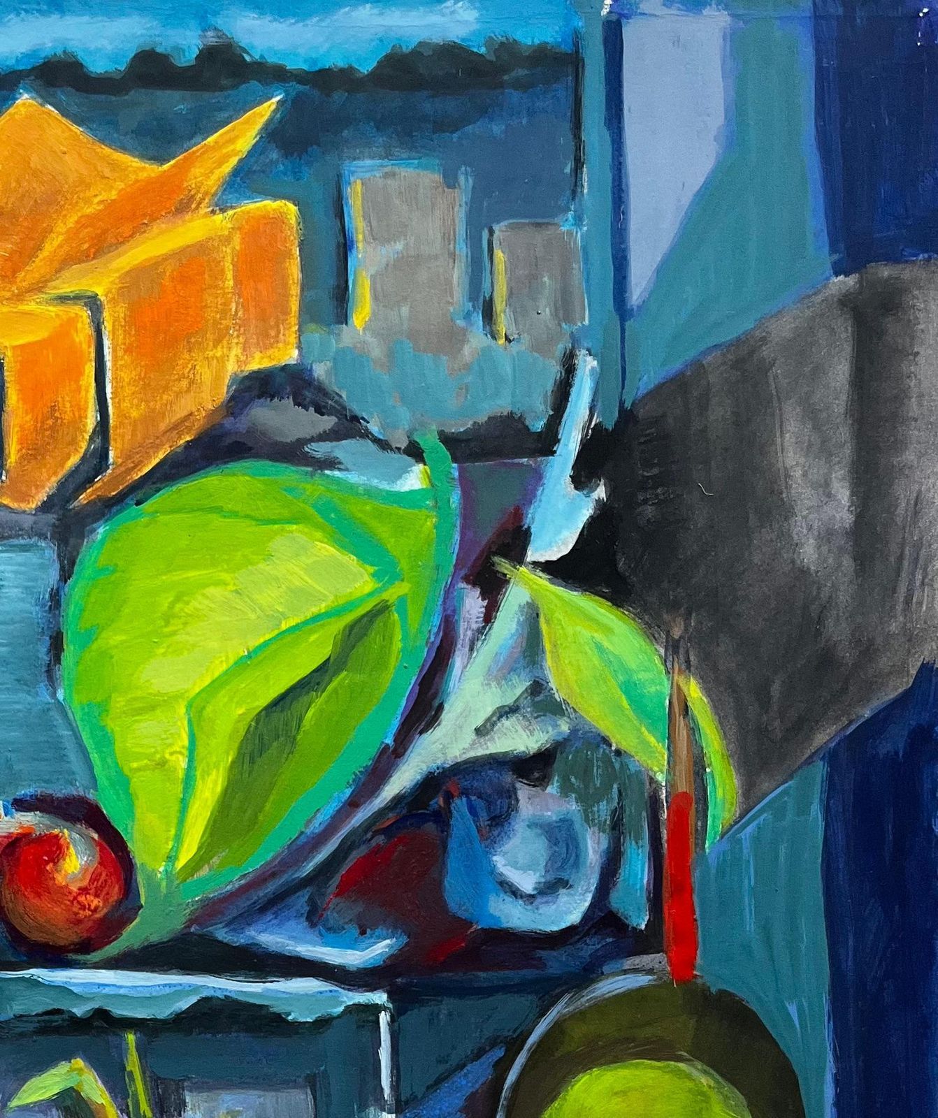 Guy Nicod Pineapple Pomegranates Fruit Display With Leaves Shelves Modernist Still Life photo for sale