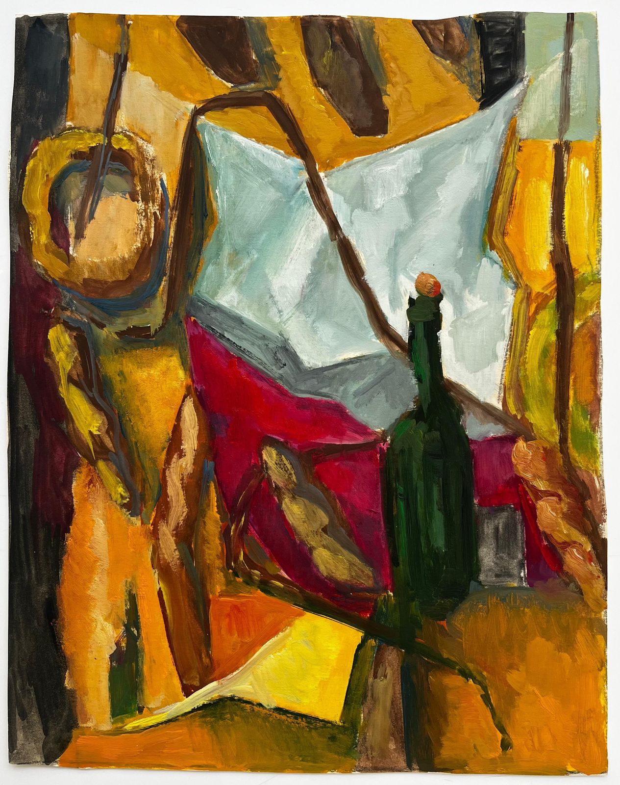 Guy Nicod Green Bottle Abstract Draped Fabrics Bold Colour Modernist Still Life French Art photo for sale