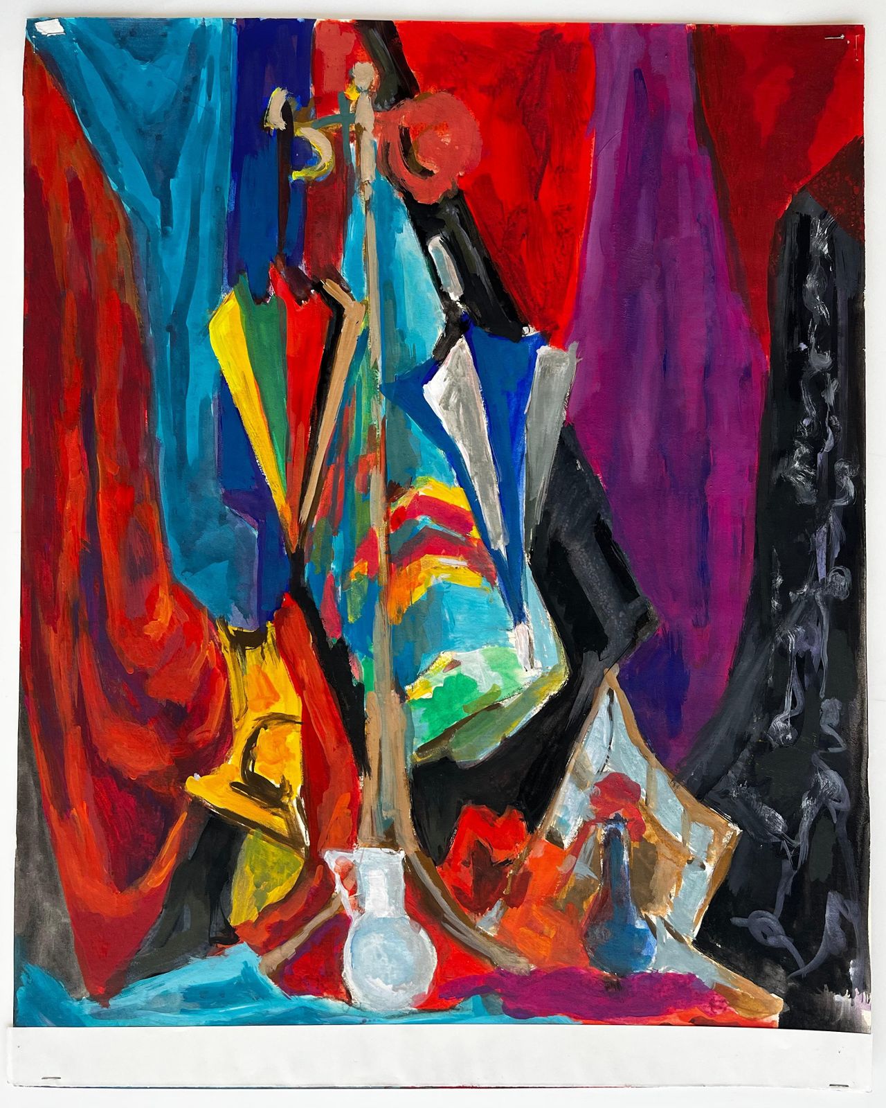 Guy Nicod Hat Stand With Colourful Umbrellas Draped Fabrics And Jugs Modernist Still Life photo furniture
